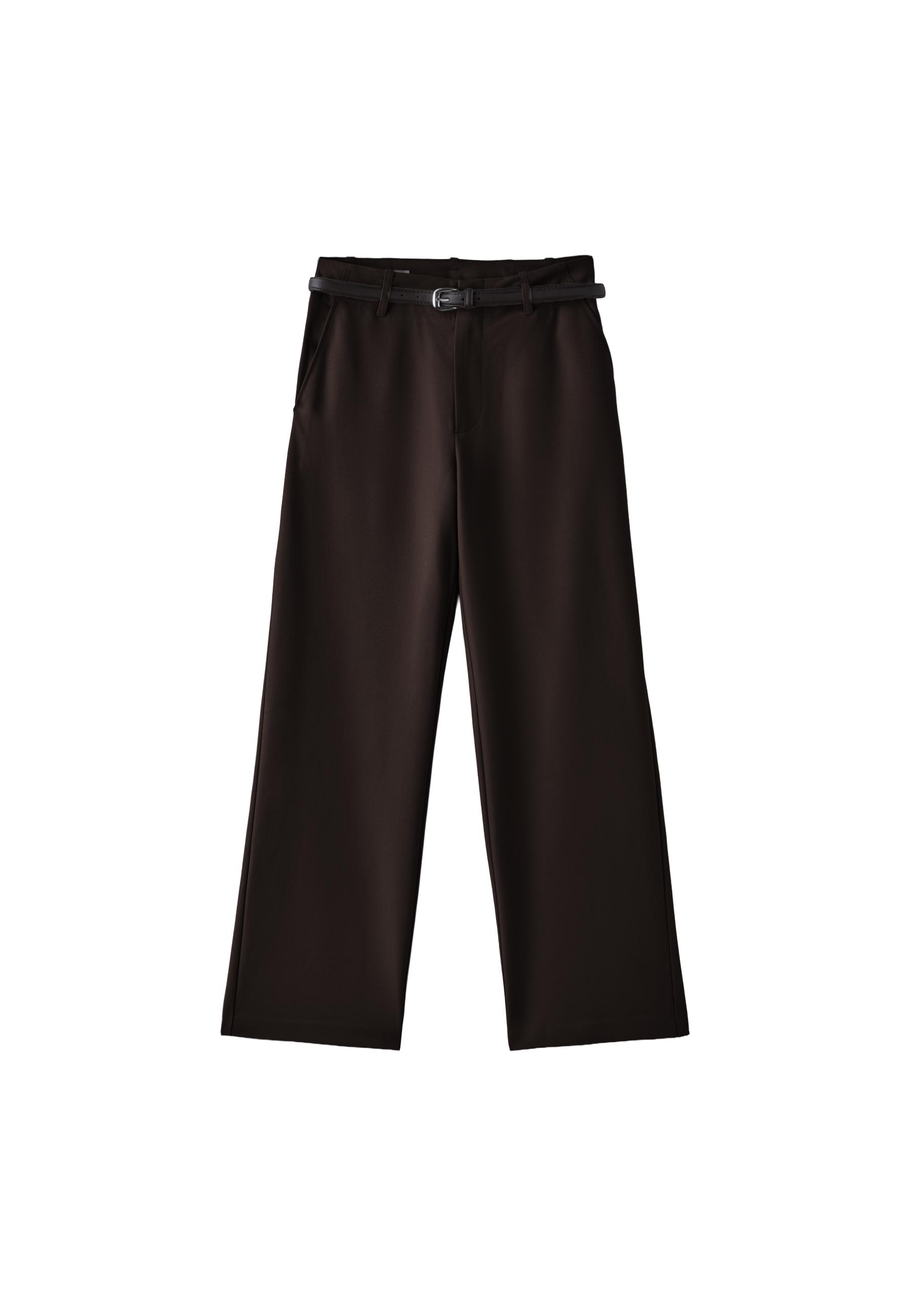 Flowing straight-leg smart trousers with belt — Brown