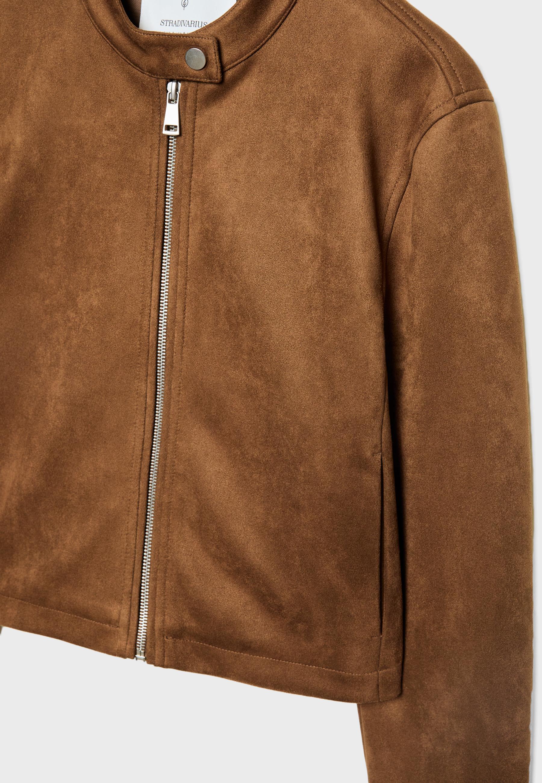 Faux suede zip-up jacket — Brown