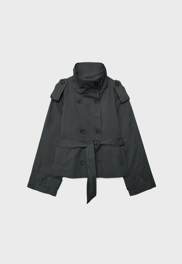 High-neck trench coat with belt — Dark grey 7