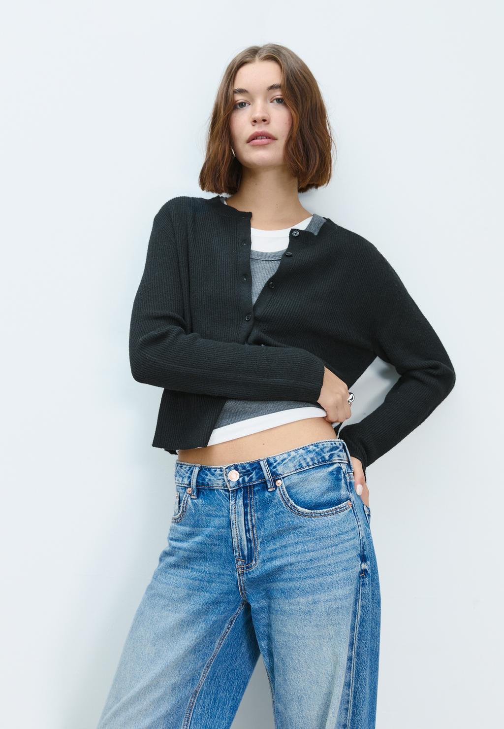 Chaqueta punto rib botones