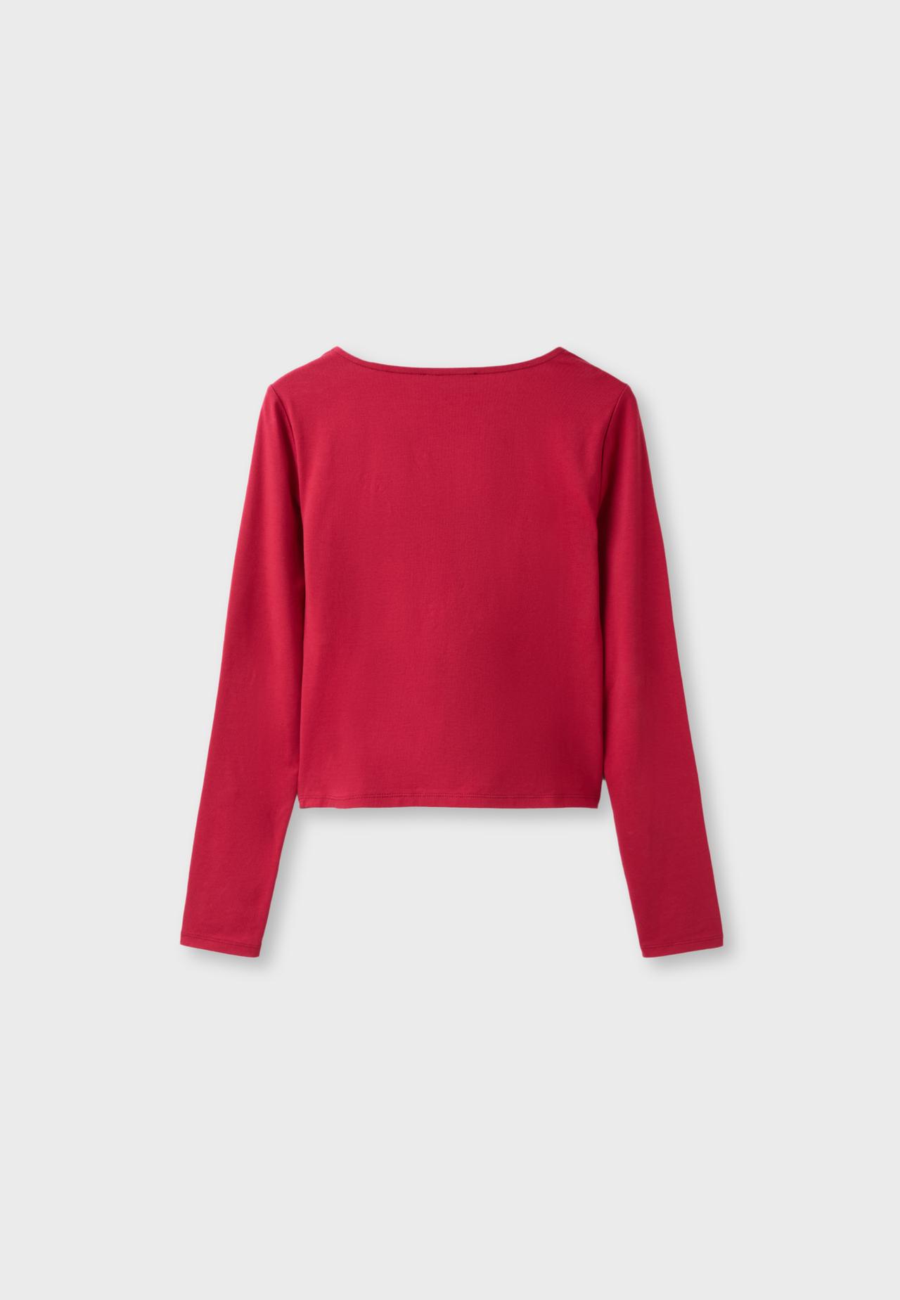Long sleeve under-bust seam T-shirt — Red