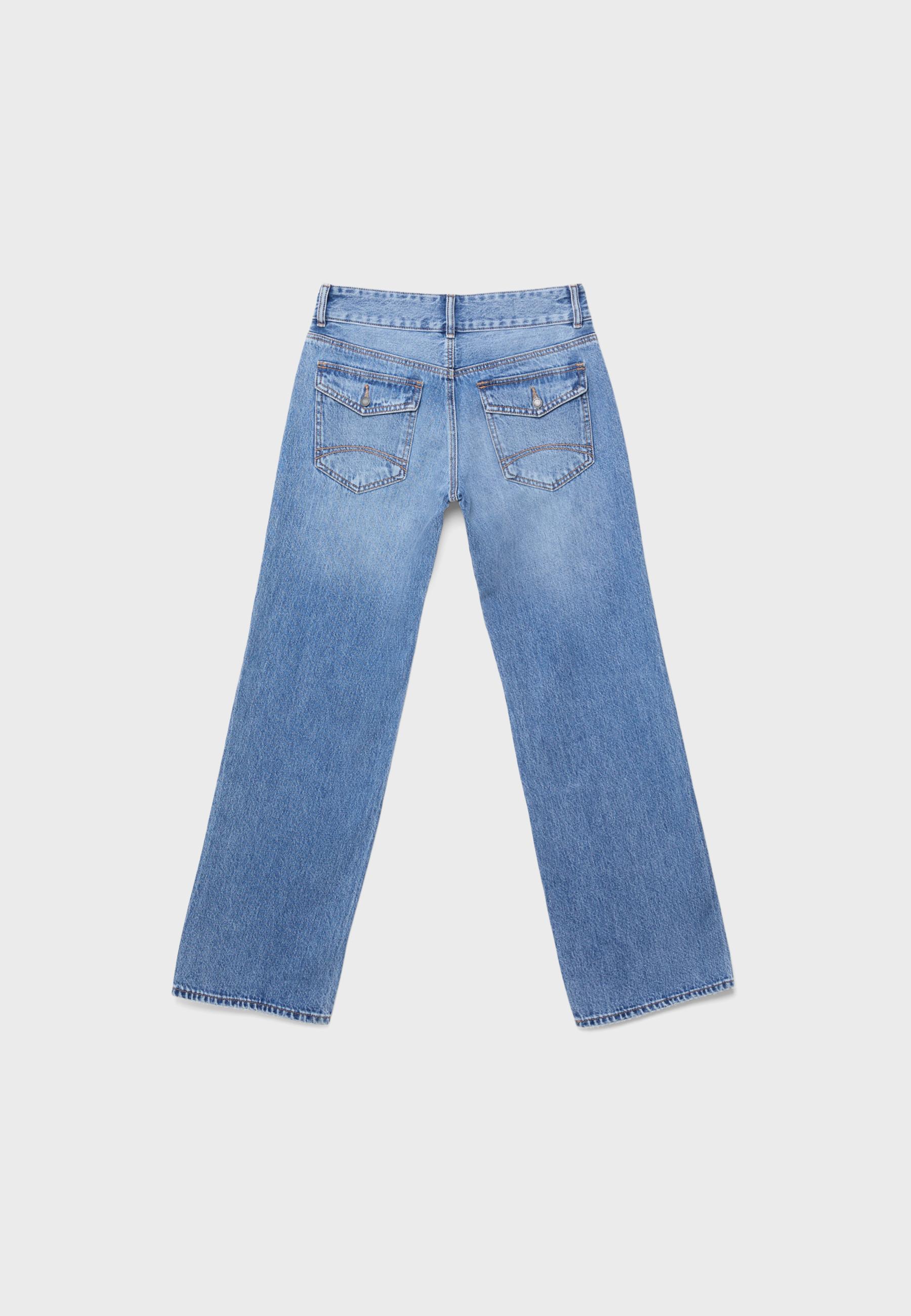 Double metal button straight-leg jeans — MEDIUM LIGHT BLUE DENIM