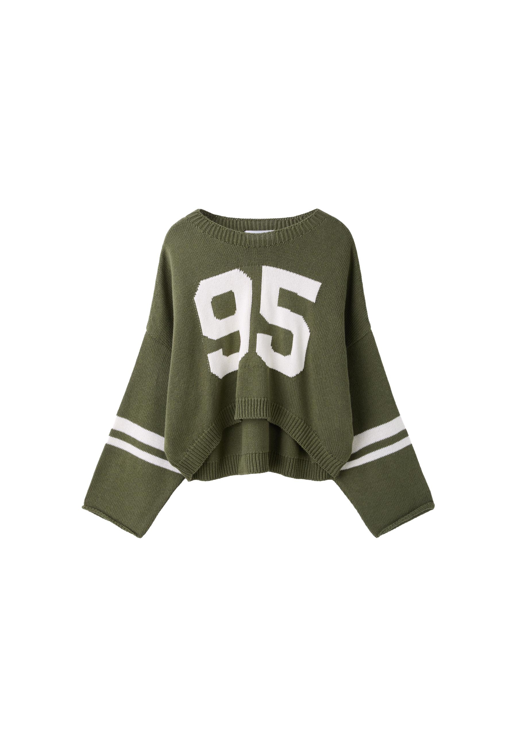 Number cropped knit jumper — Khaki
