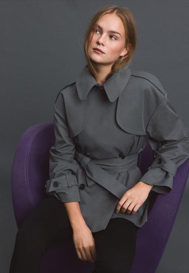 Regular high neck trench coat — Dark grey 1