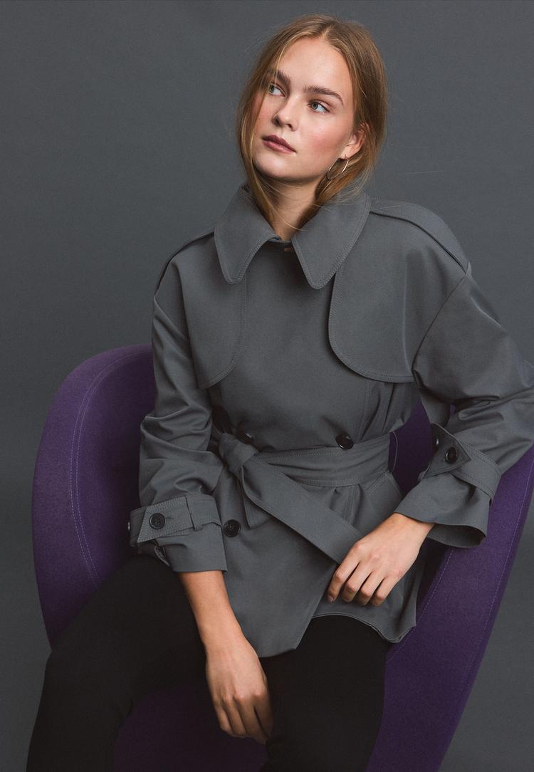 Regular high neck trench coat — Dark grey