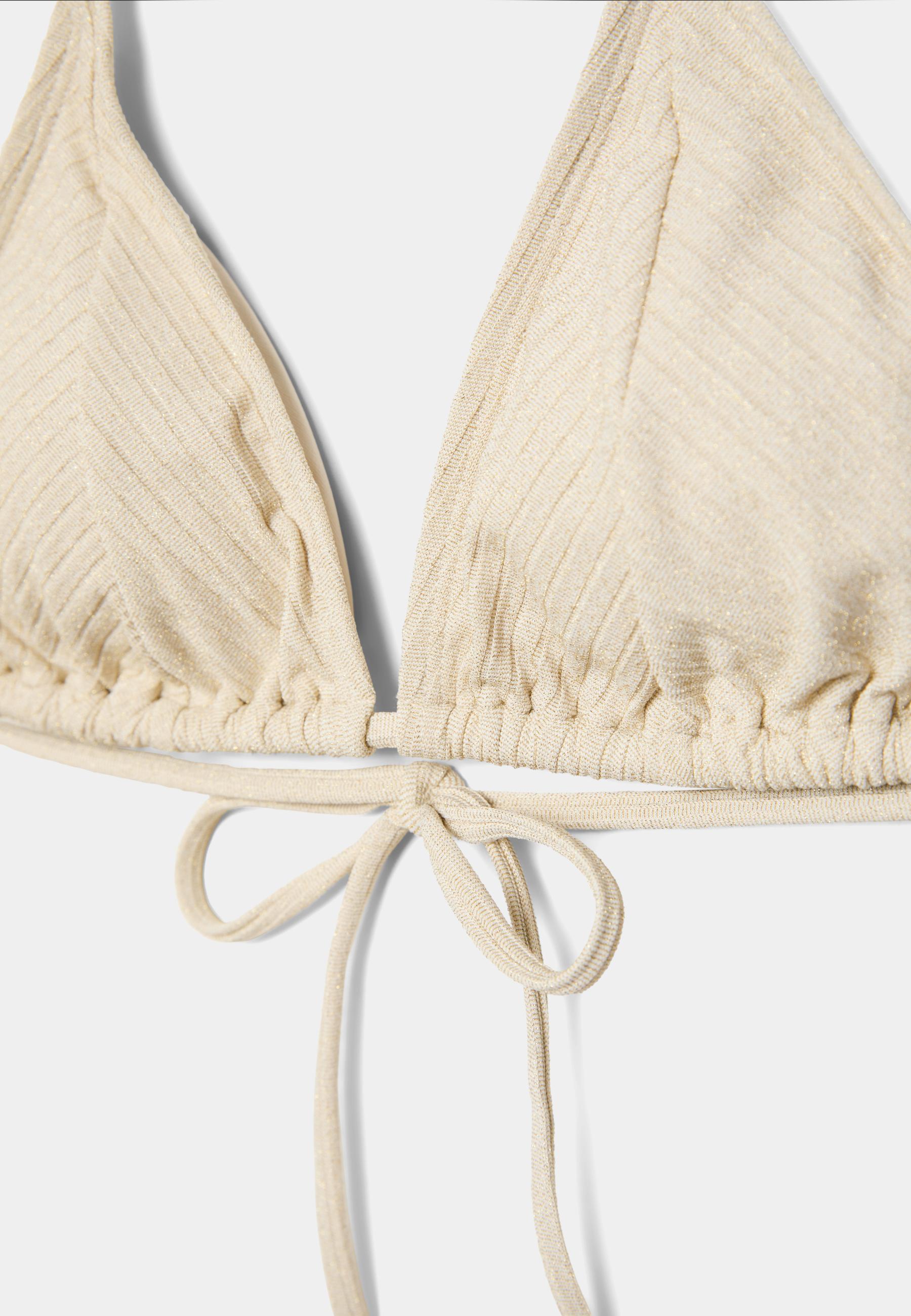 Shimmer ribbed triangle bikini top — Ecru