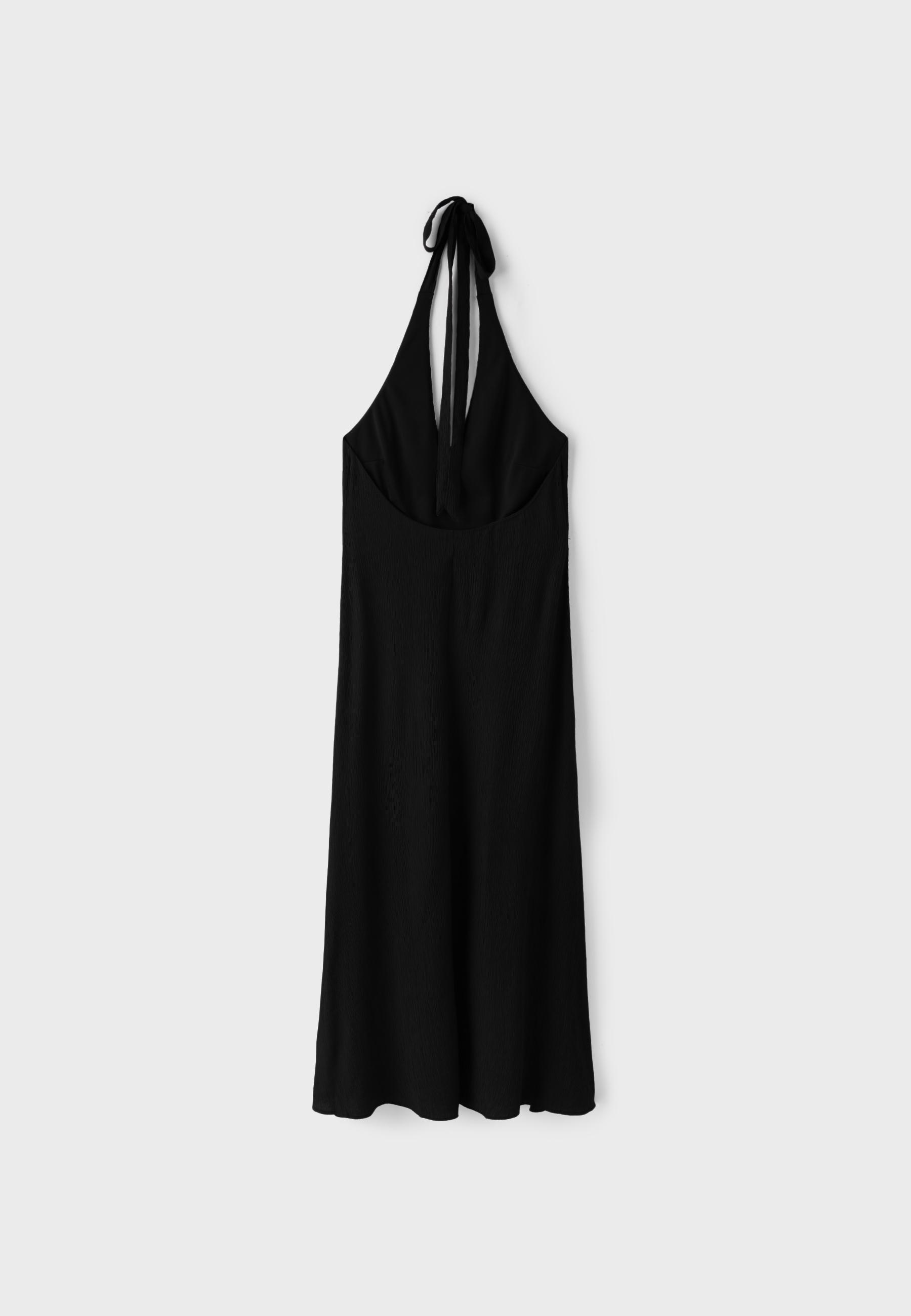 Textured halter midi dress — Black