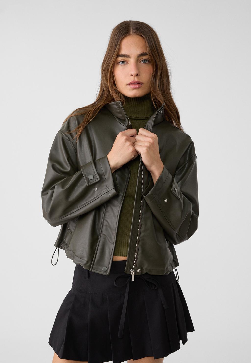 Faux leather high neck jacket