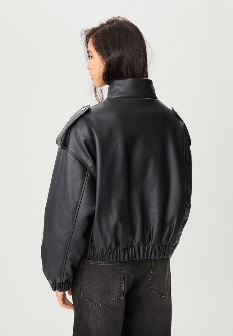 faux leather bomber jacket