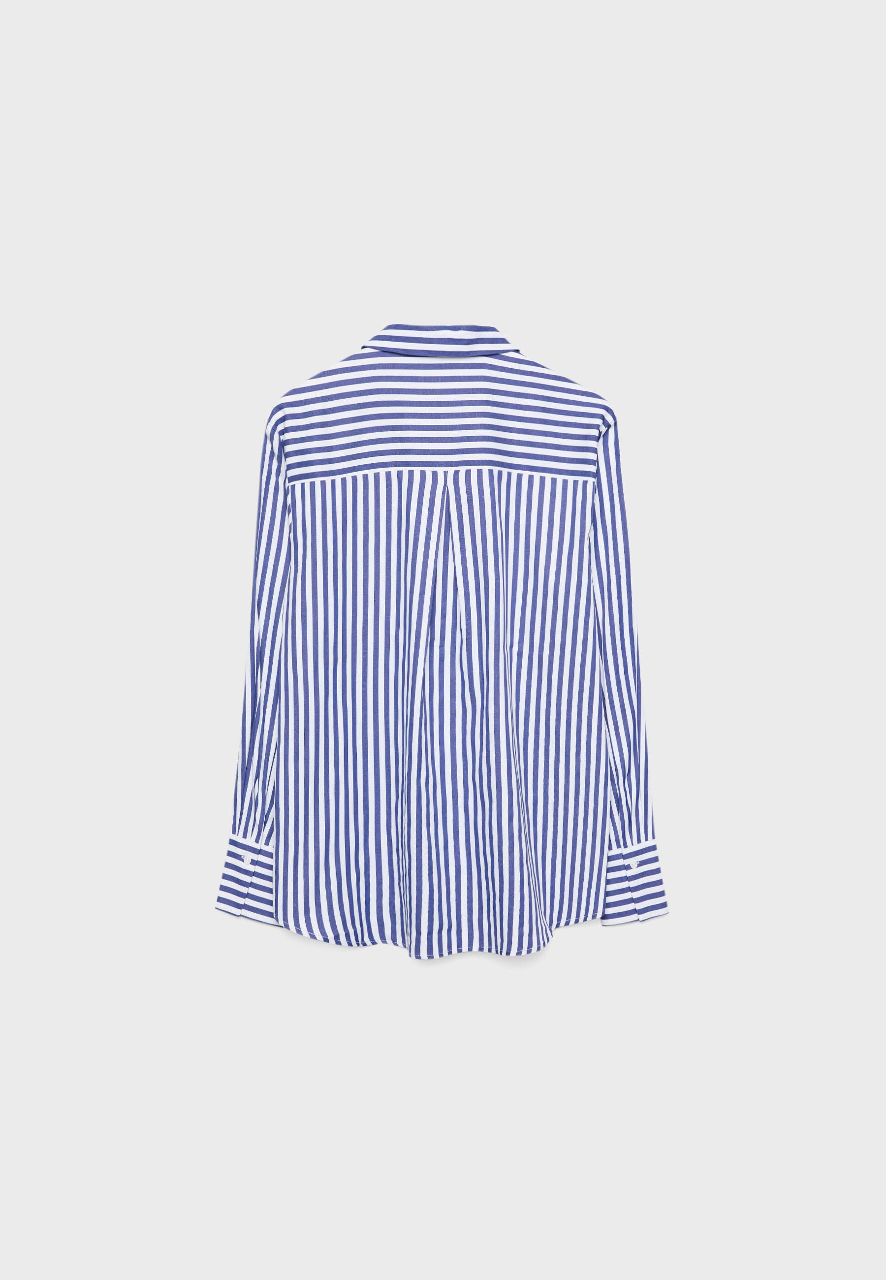 Basic striped poplin shirt with pocket — Navy blue