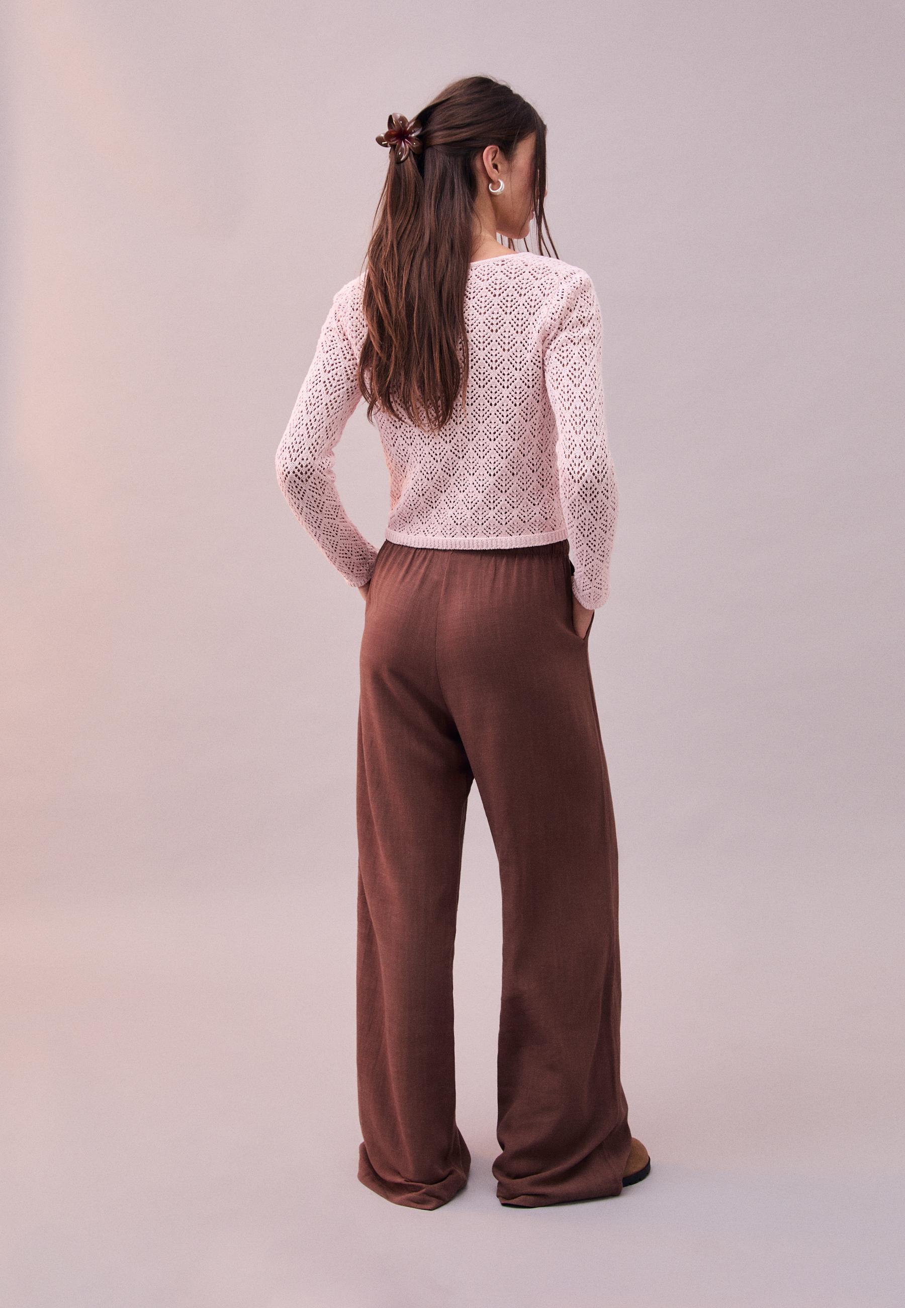 Straight-leg linen-look trousers — Brown