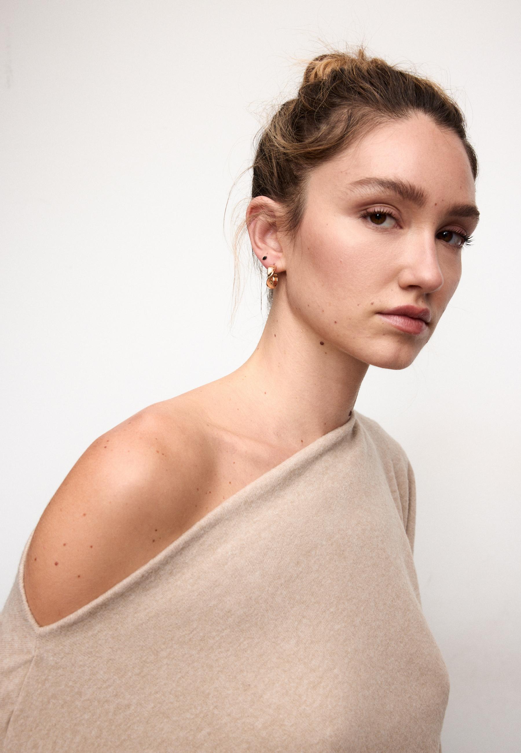 Boat neck cape top — Stone