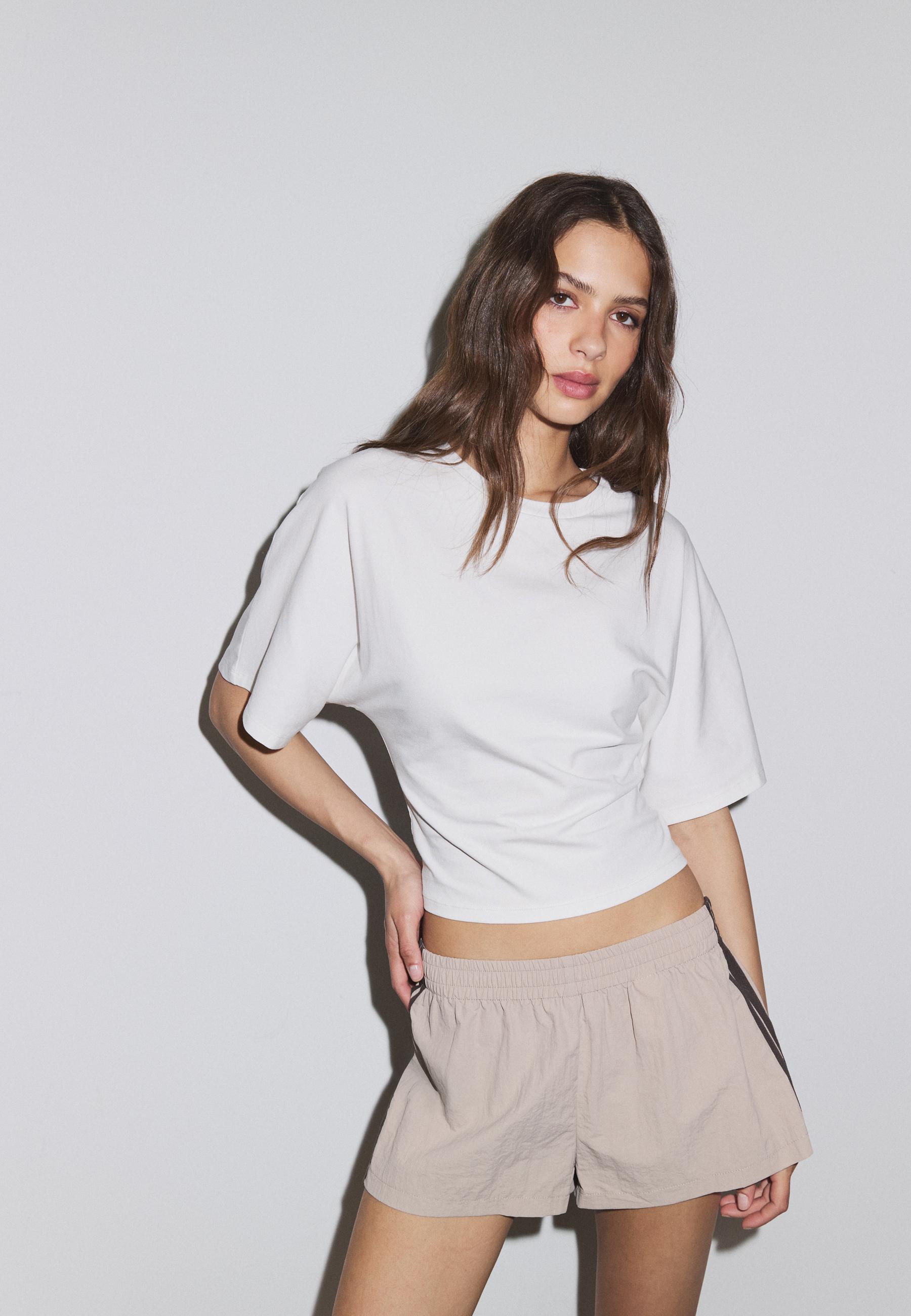 Technical mini shorts — Stone