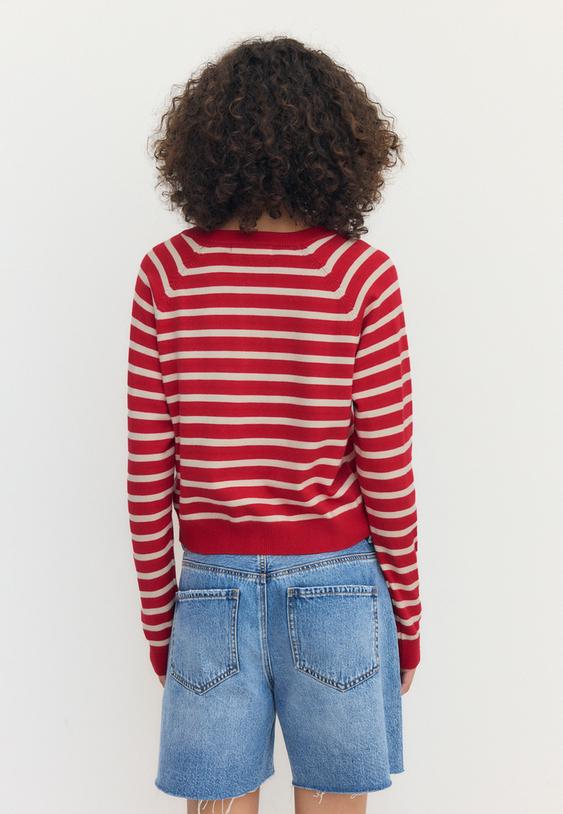 Stradivarius Button-Up Knit Cardigan With Raglan Sleeves Red L