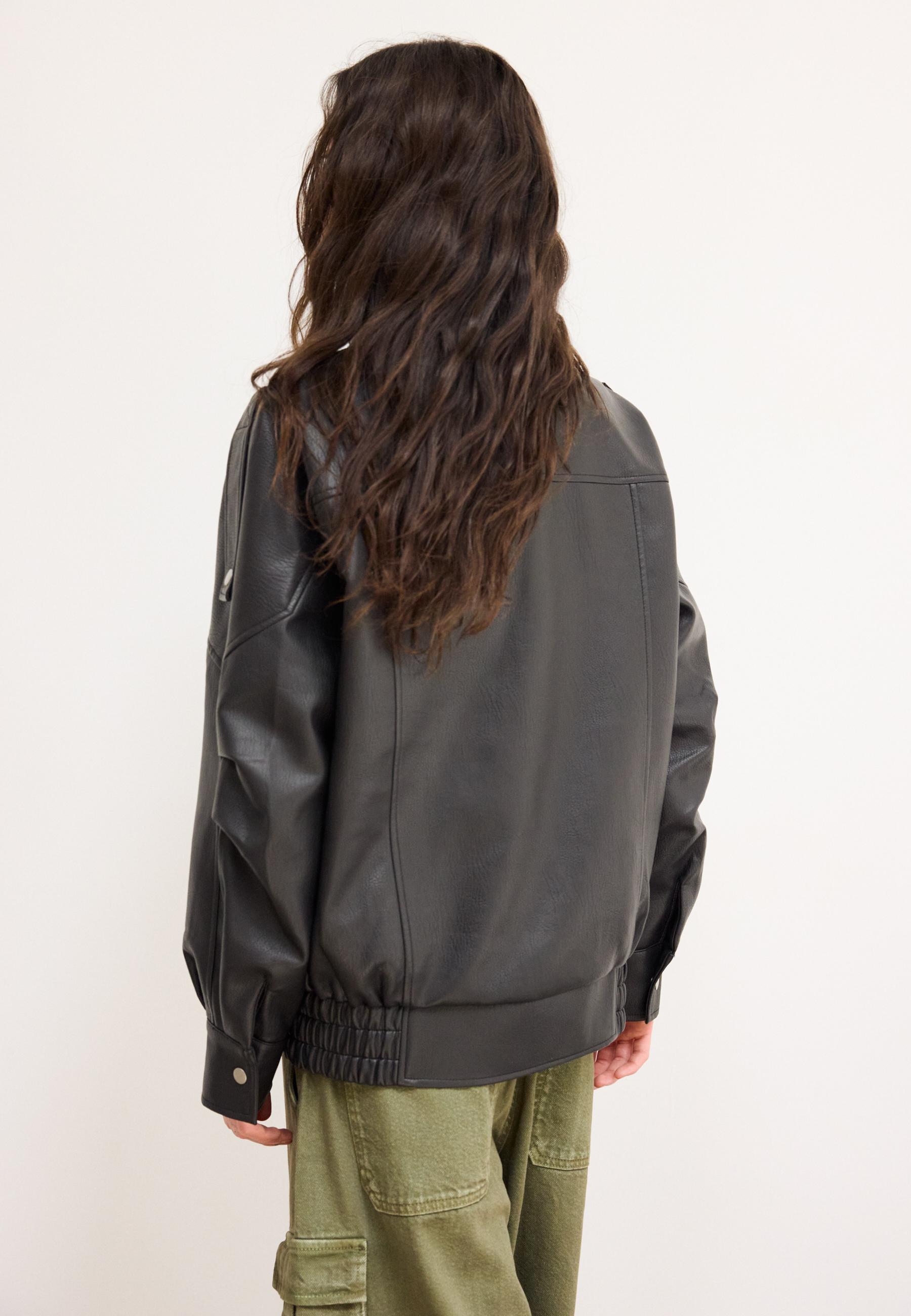 Oversize leather effect lapel jacket — Black