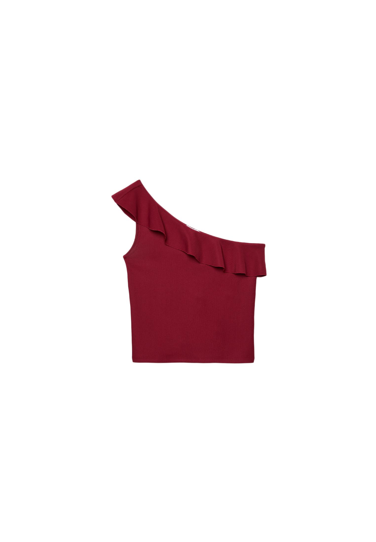 Asymmetric T-shirt with ruffle — Dark red
