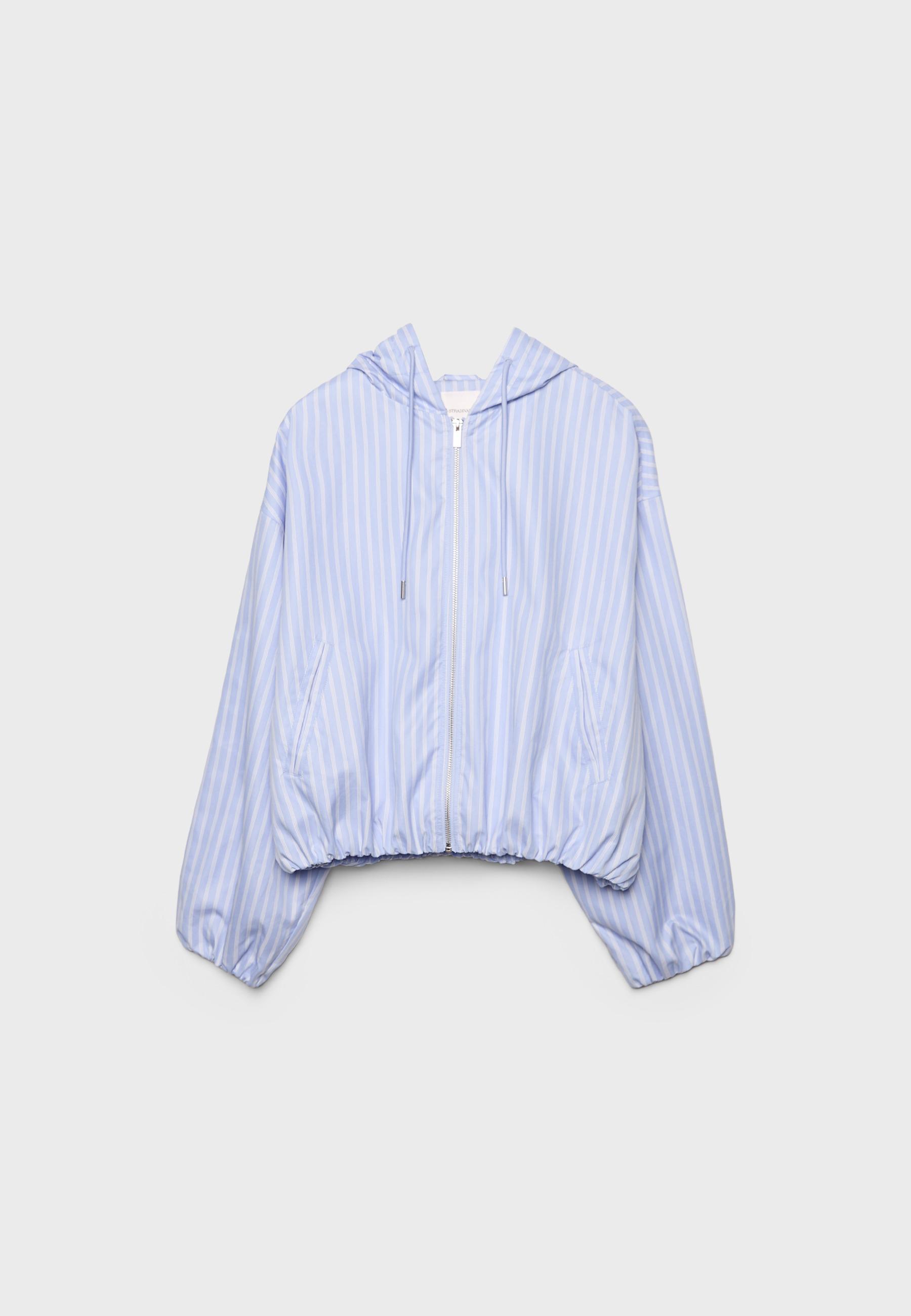 Basic striped nylon hooded jacket — Sky blue