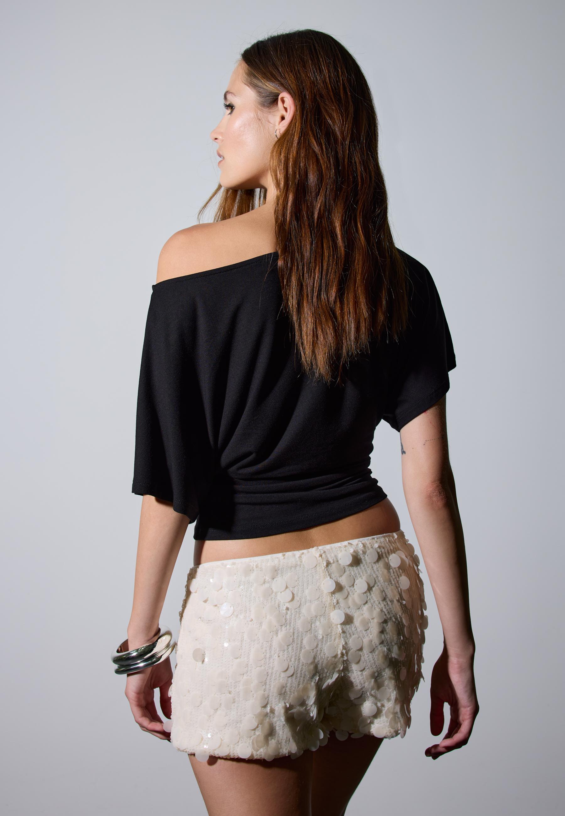 Short sleeve boat neck T-shirt — Black