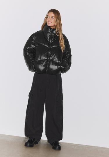 Cropped high neck padded jacket — Black 2