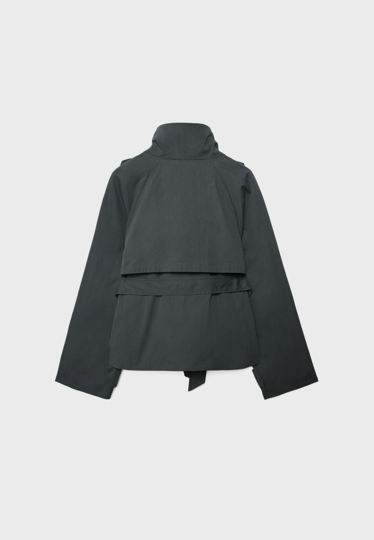 High-neck trench coat with belt — Dark grey