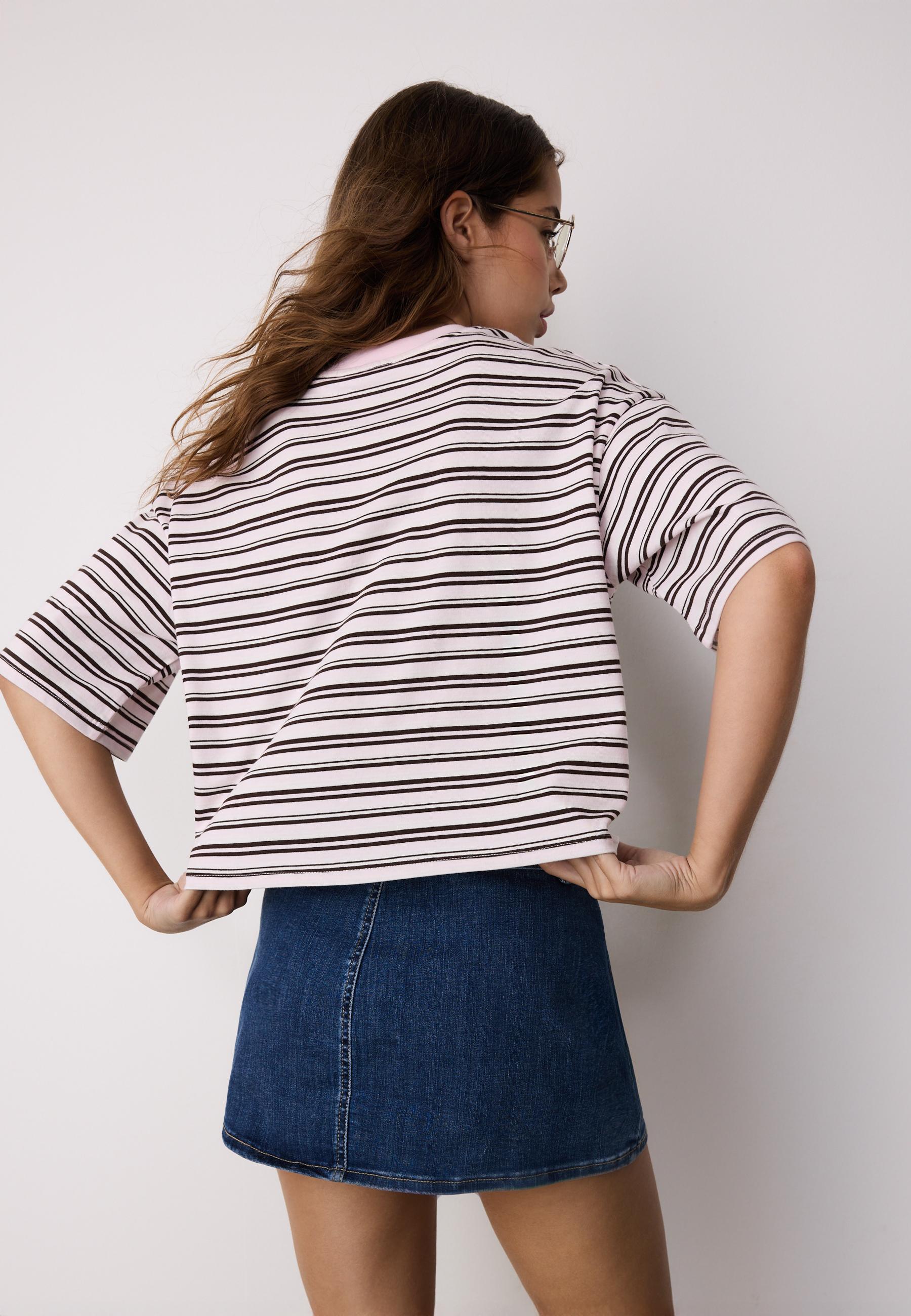 Striped short sleeve T-shirt — Salmon pink