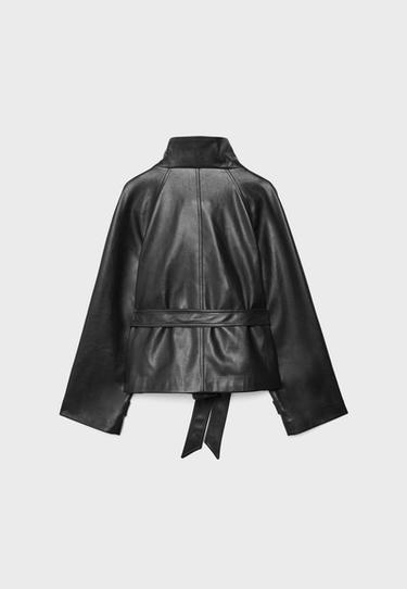 High neck leather effect trench coat — Black 7