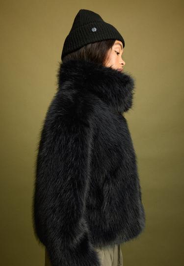 Basic high neck faux fur jacket — Black 6