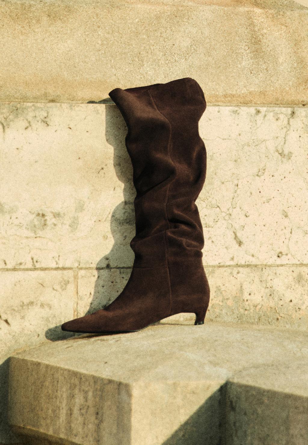 Slouchy leather kitten heel boots