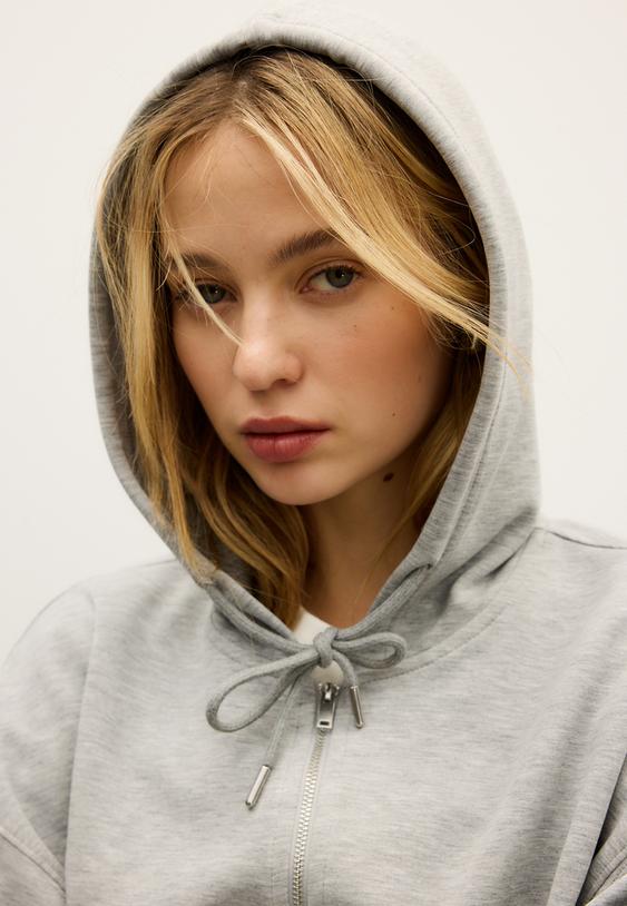 Stradivarius Hanorac Cu Fermoar, Moale La Atingere Gris Amestec M