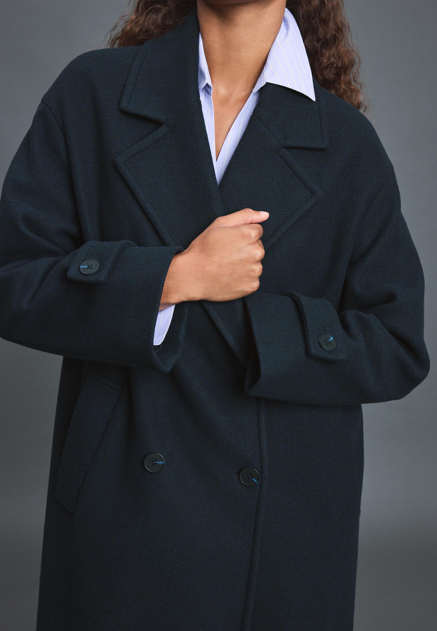 Long soft-touch oversize coat — Navy blue