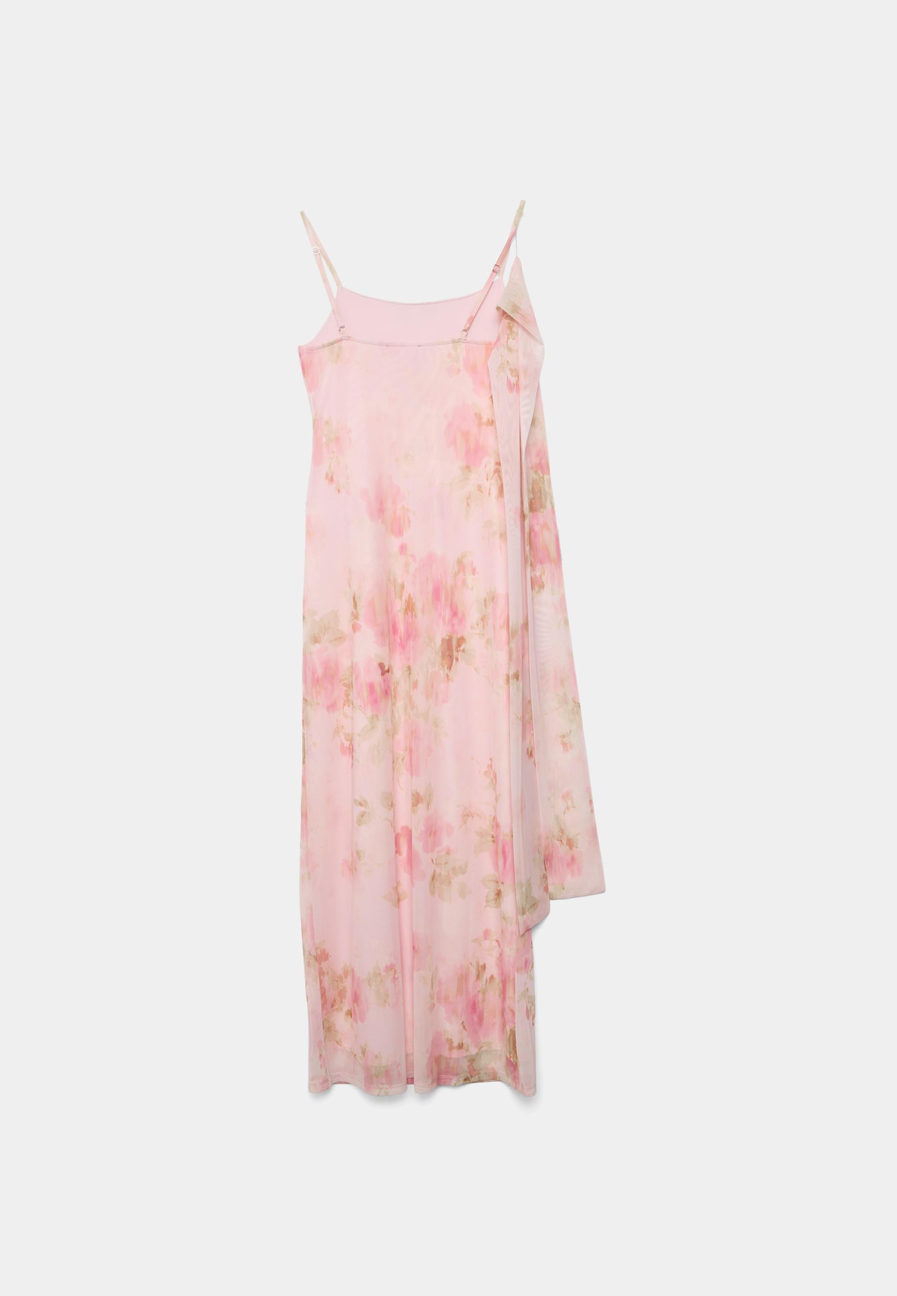 Printed tulle midi dress with scarf — Pastel pink