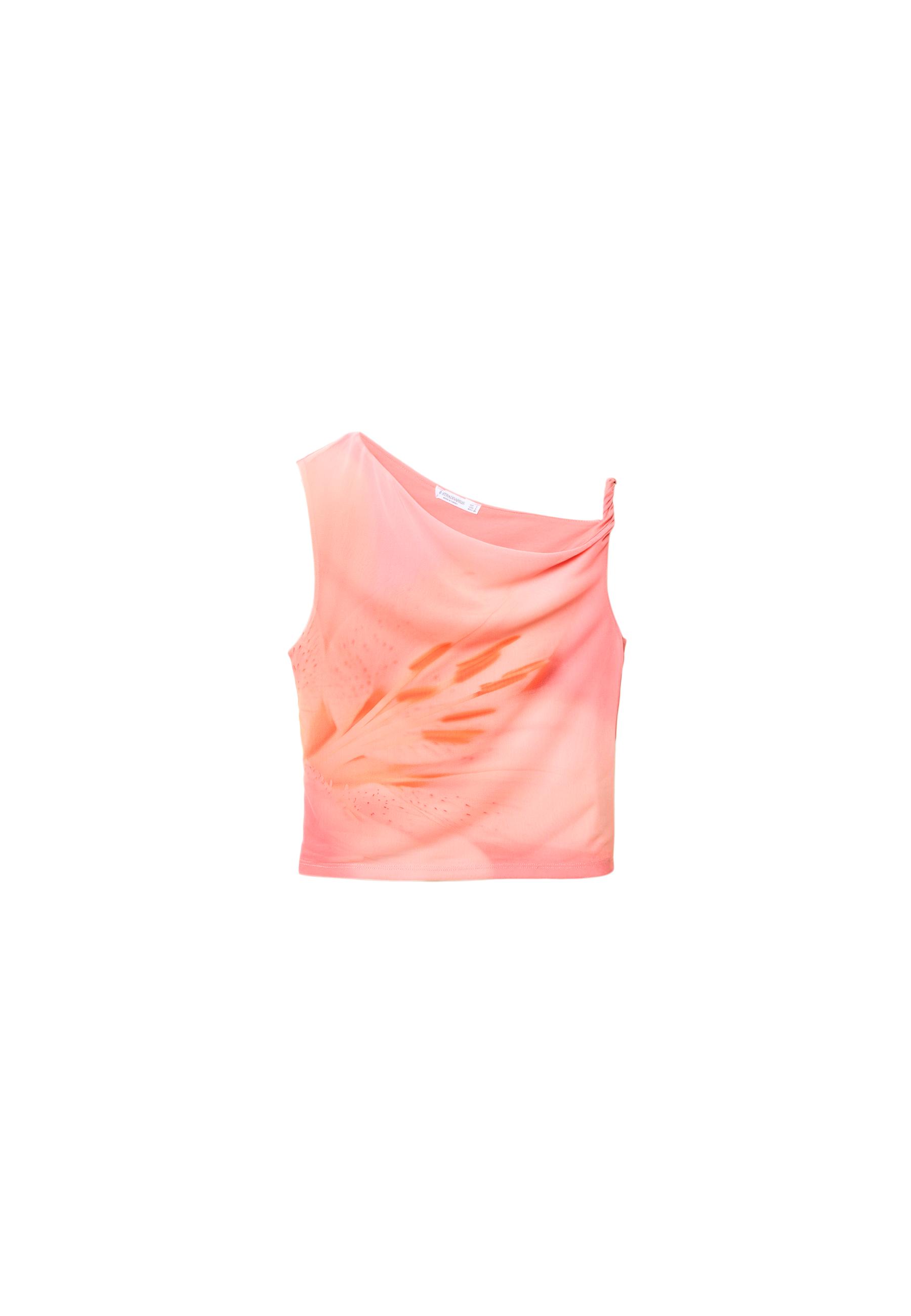 Printed asymmetric tulle T-shirt - Women's fashion