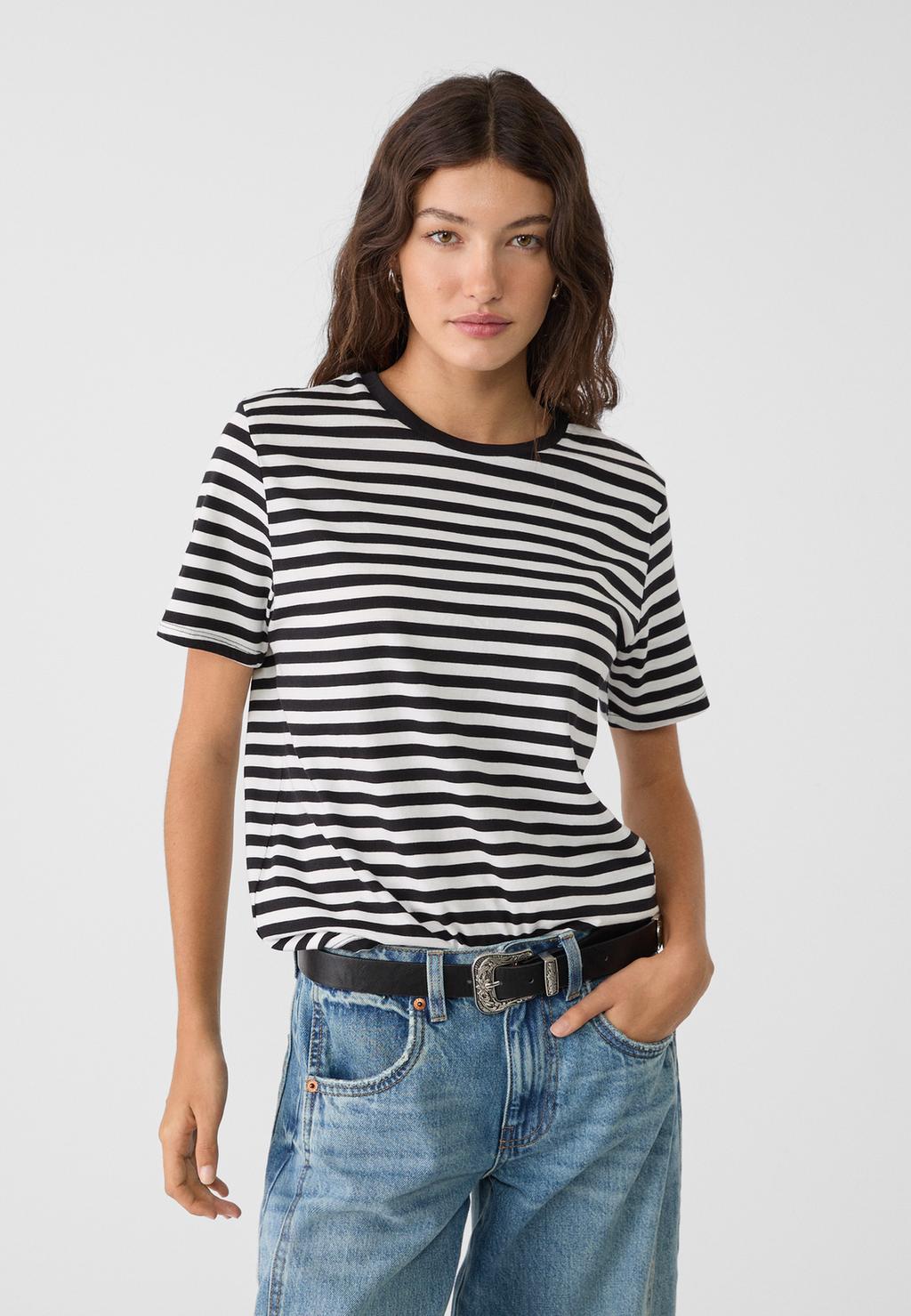 Basic regular fit striped round neck T-shirt