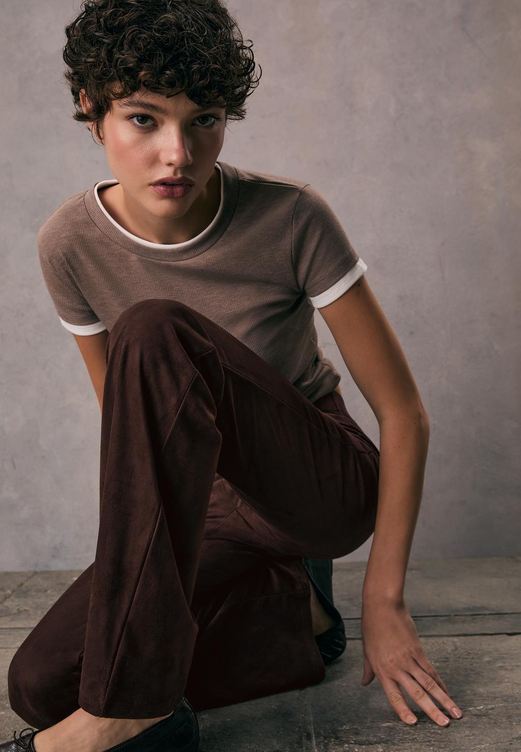 Faux suede flared trousers