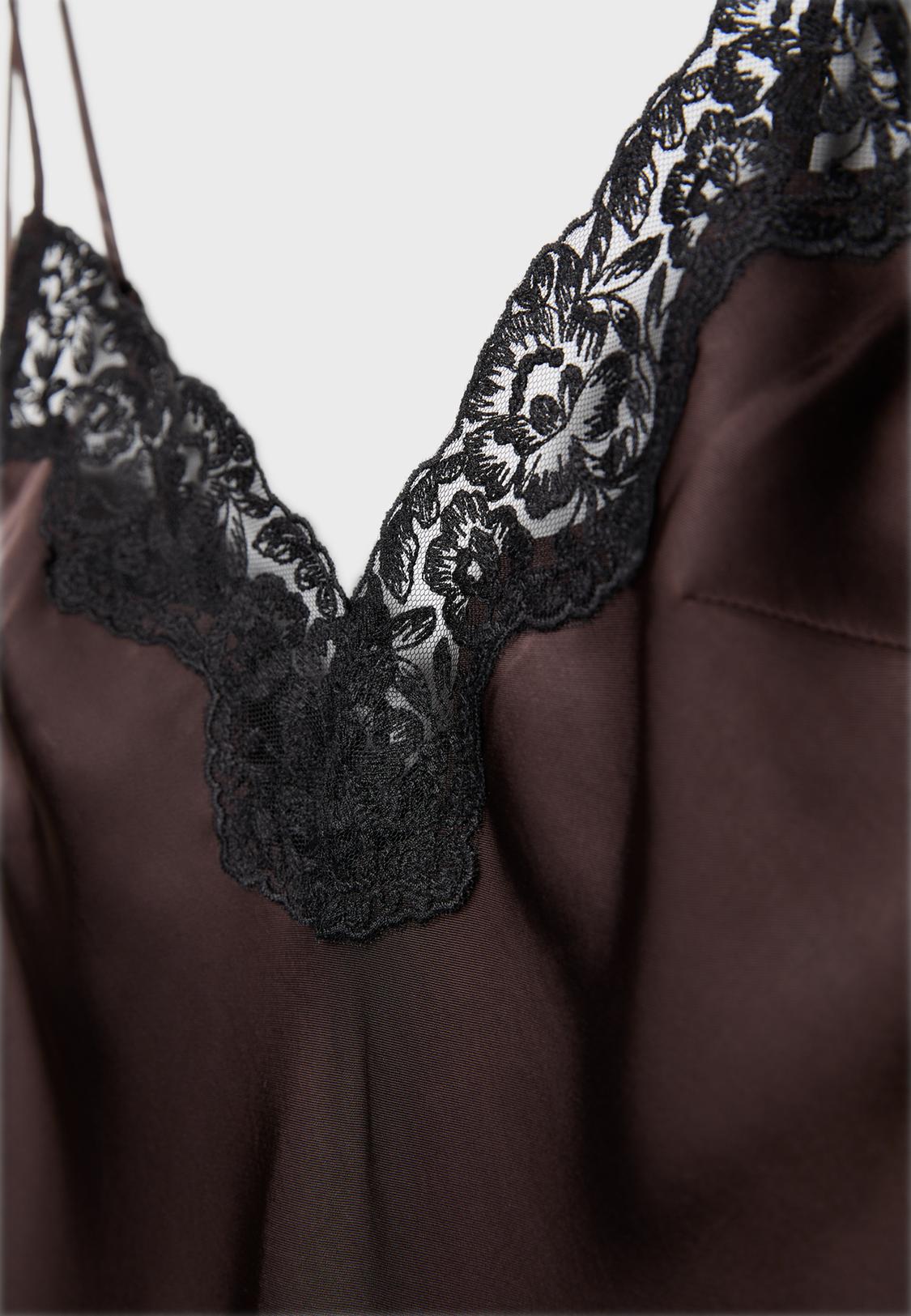 chinese dress ladies Satin Lace Detail Camisole - Black main image 1