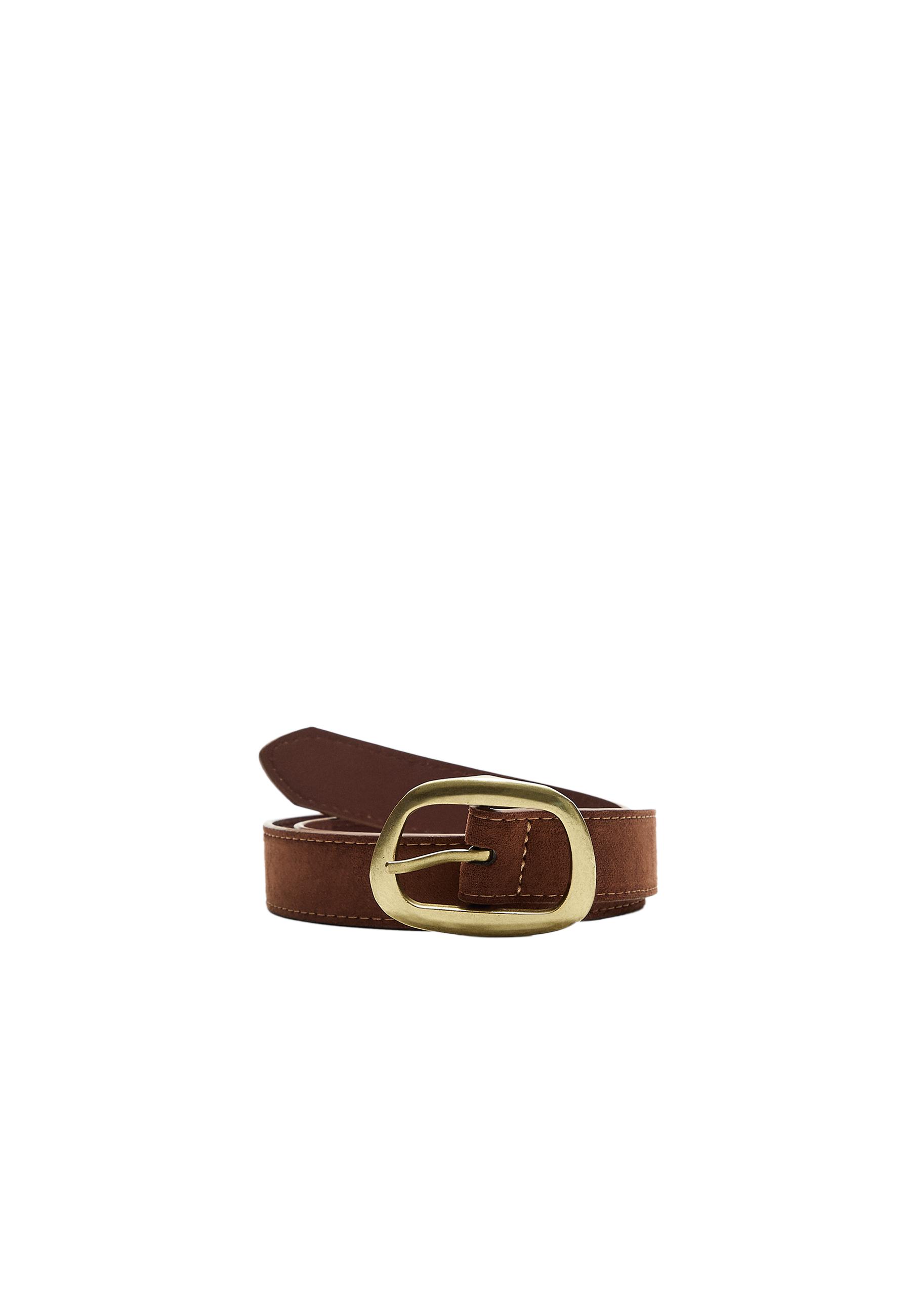 Topstitched belt with asymmetric buckle — Brown