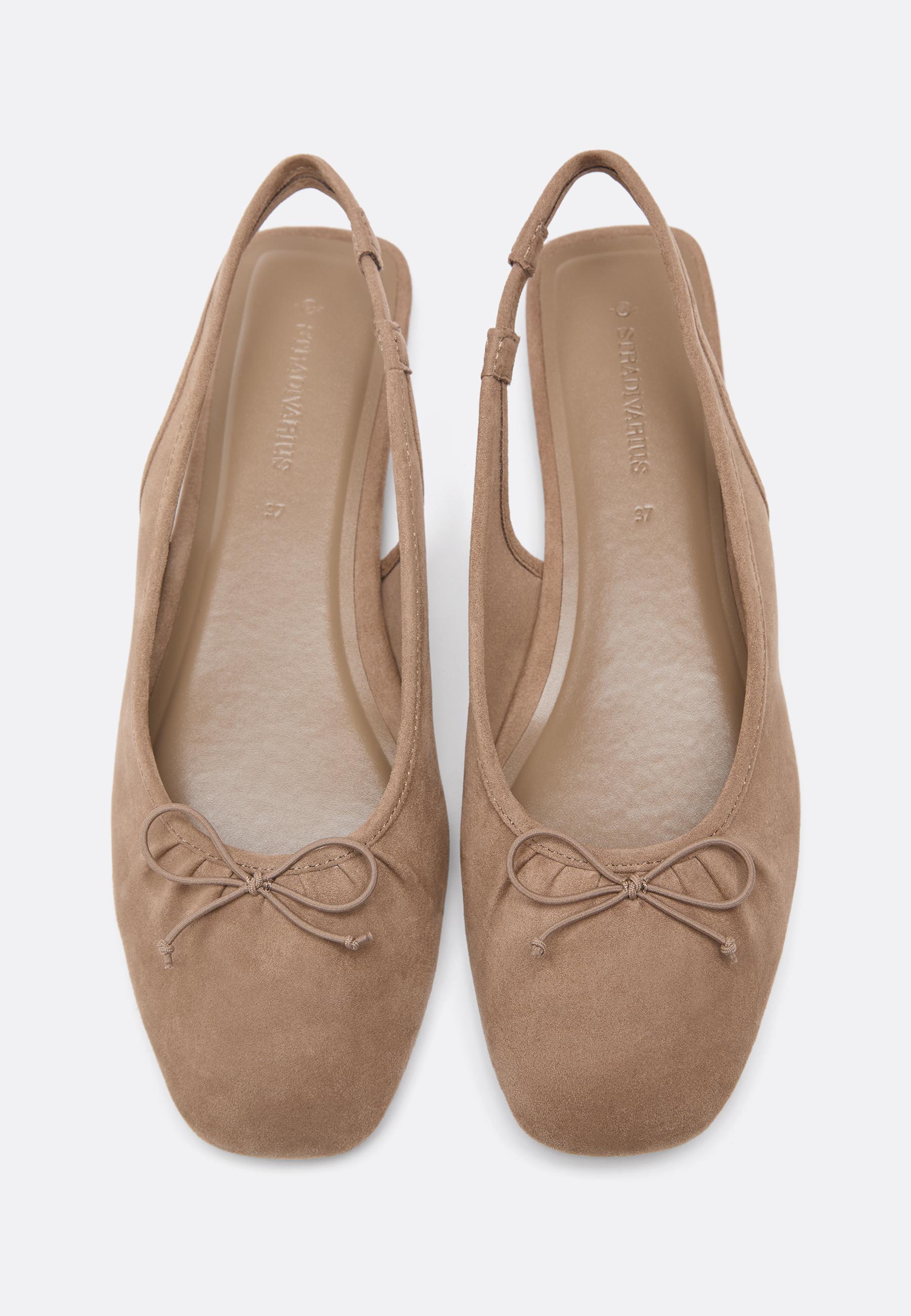Faux suede slingback ballet flats — BEIGE