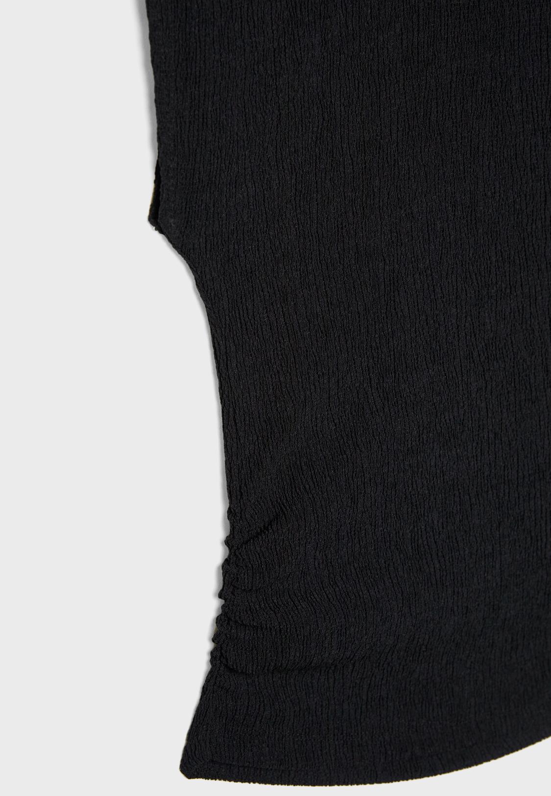 Textured cap sleeve T-shirt with gathering