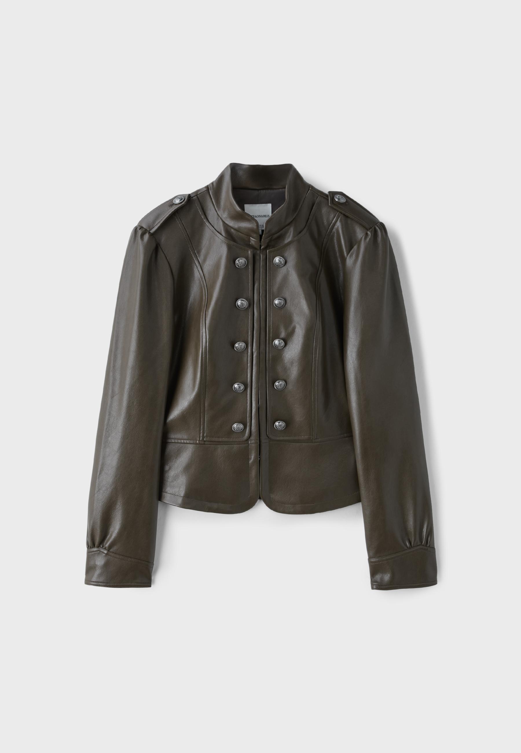 Leather effect blazer with engraved buttons — Khaki