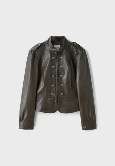 Leather effect blazer with engraved buttons — Khaki 7