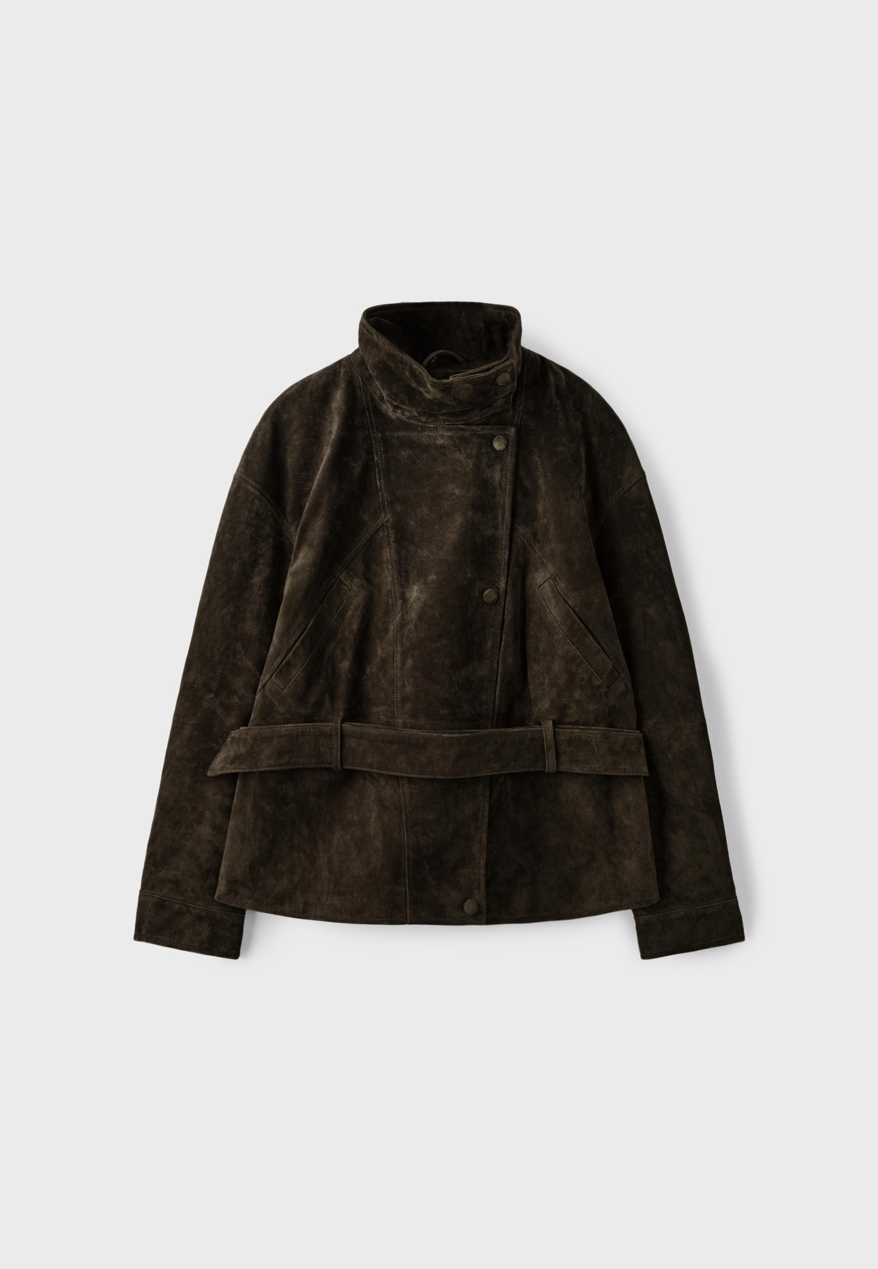 Trench 100% piel cinturón cuello alto