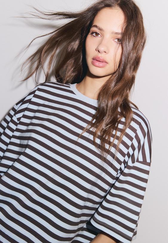 Stradivarius T-Shirt Boxy À Manches Courtes Bleu Ciel M