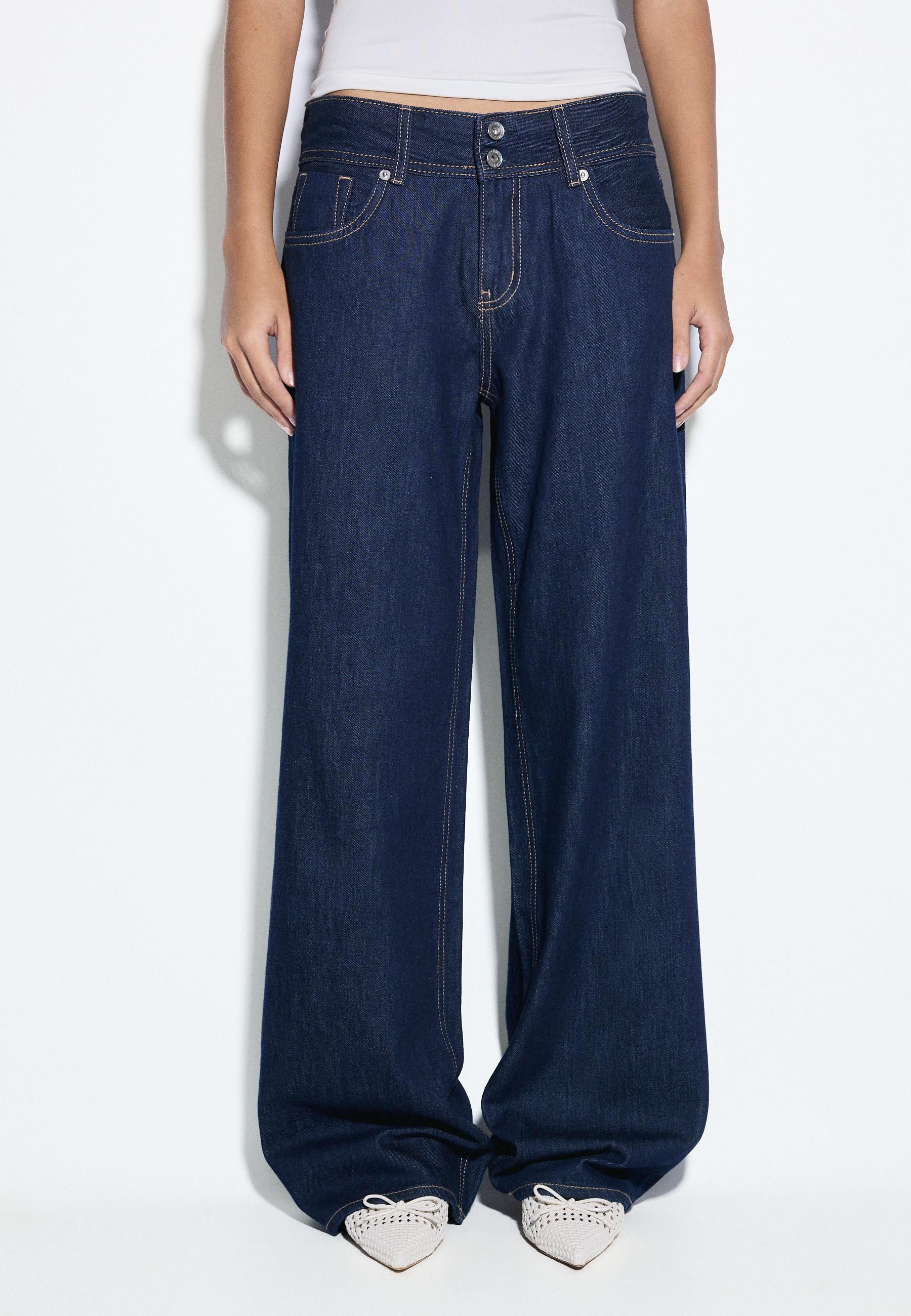Low-waist double-button jeans — RINSE BLUE DENIM