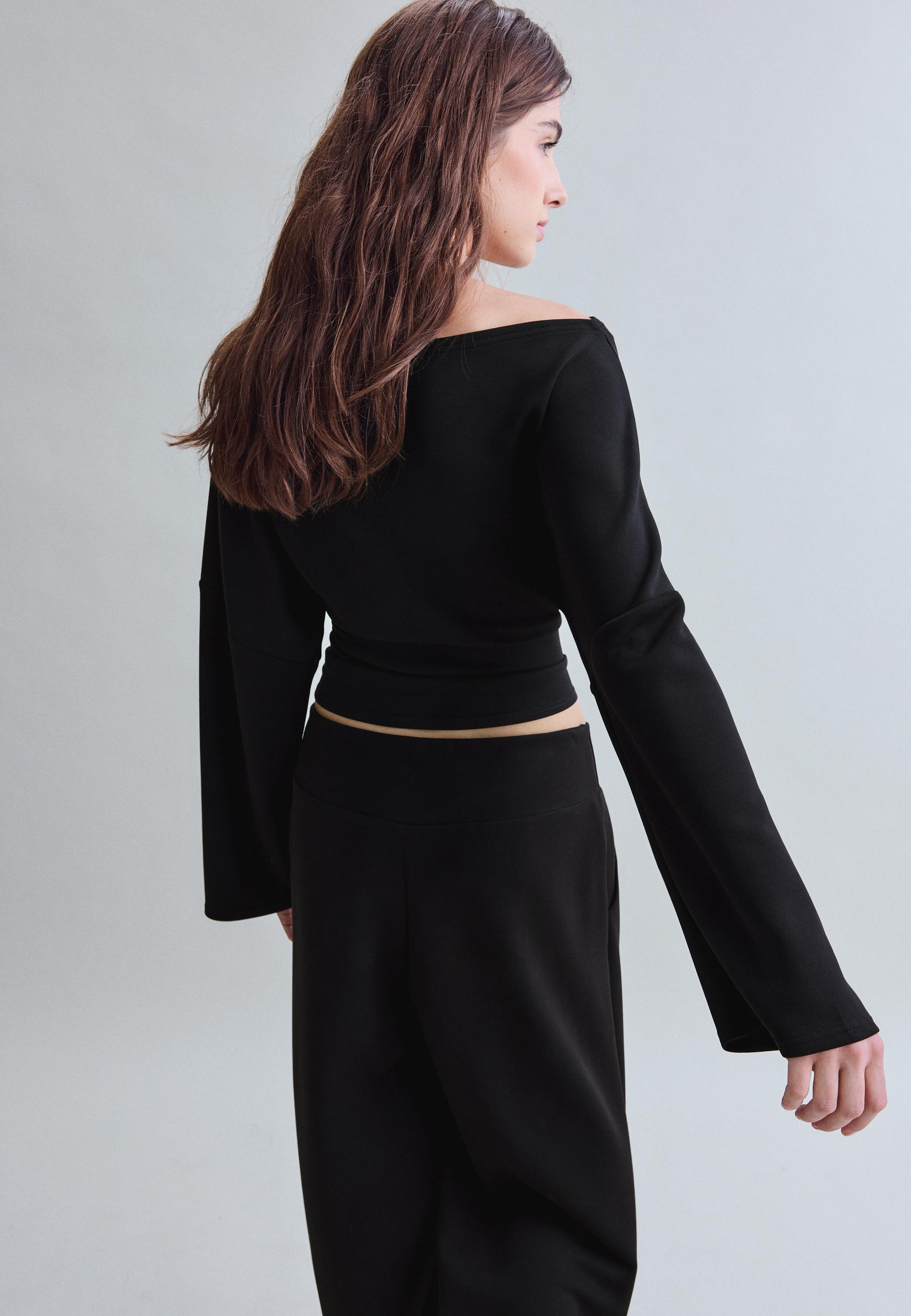 Soft-touch ruched asymmetric sweatshirt — Black