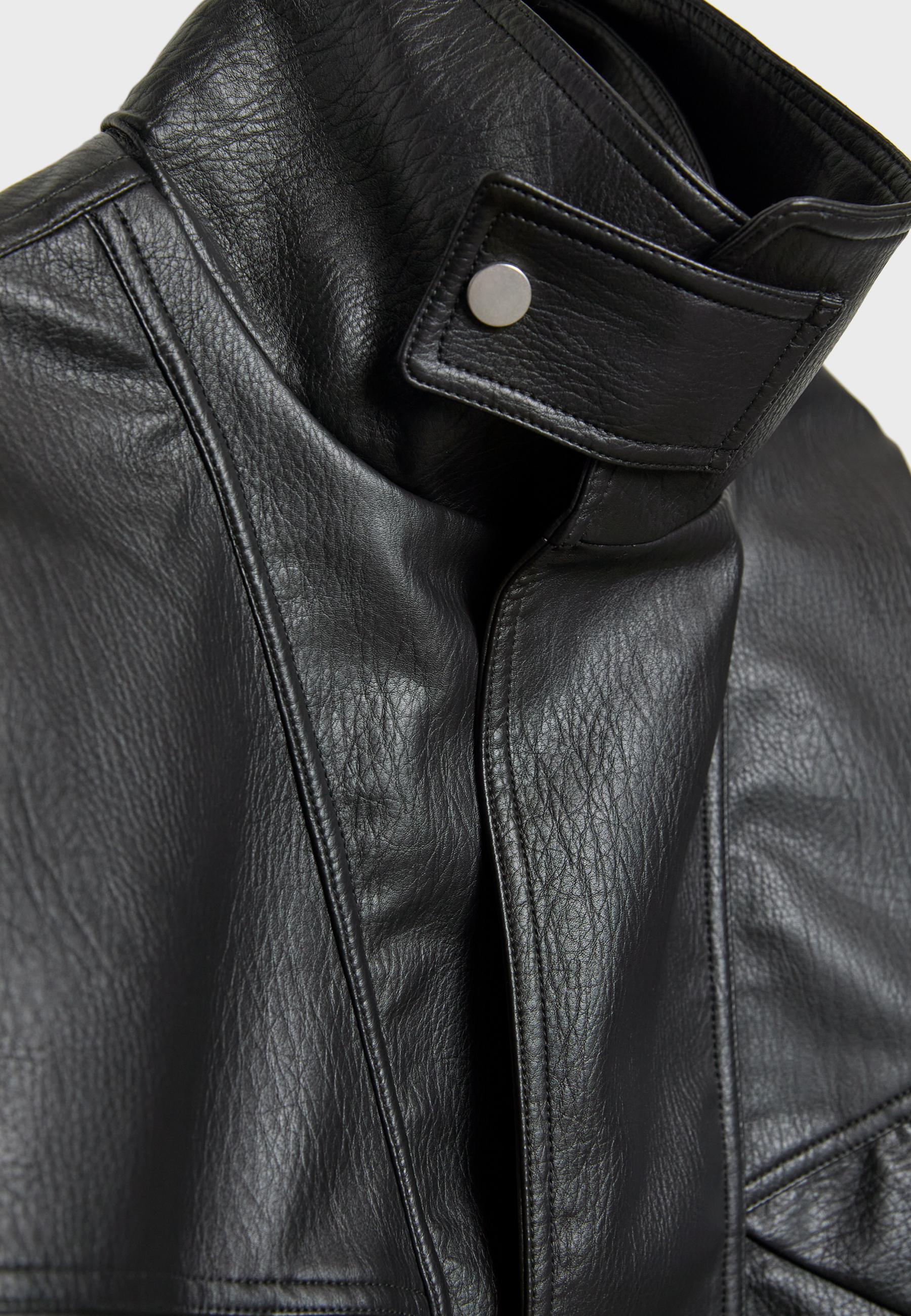 Oversize leather effect jacket — Black