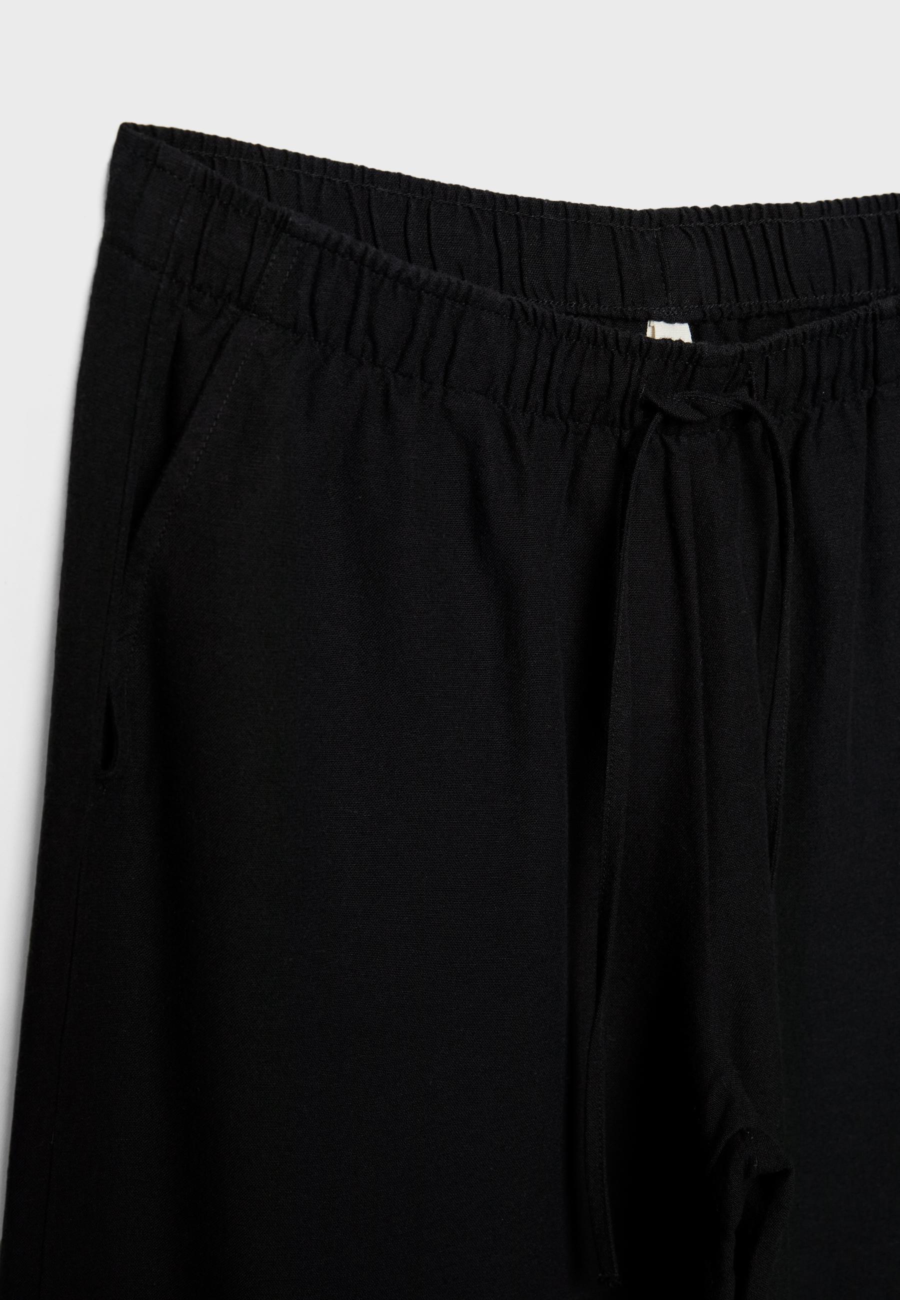Linen-effect drawstring trousers — Black