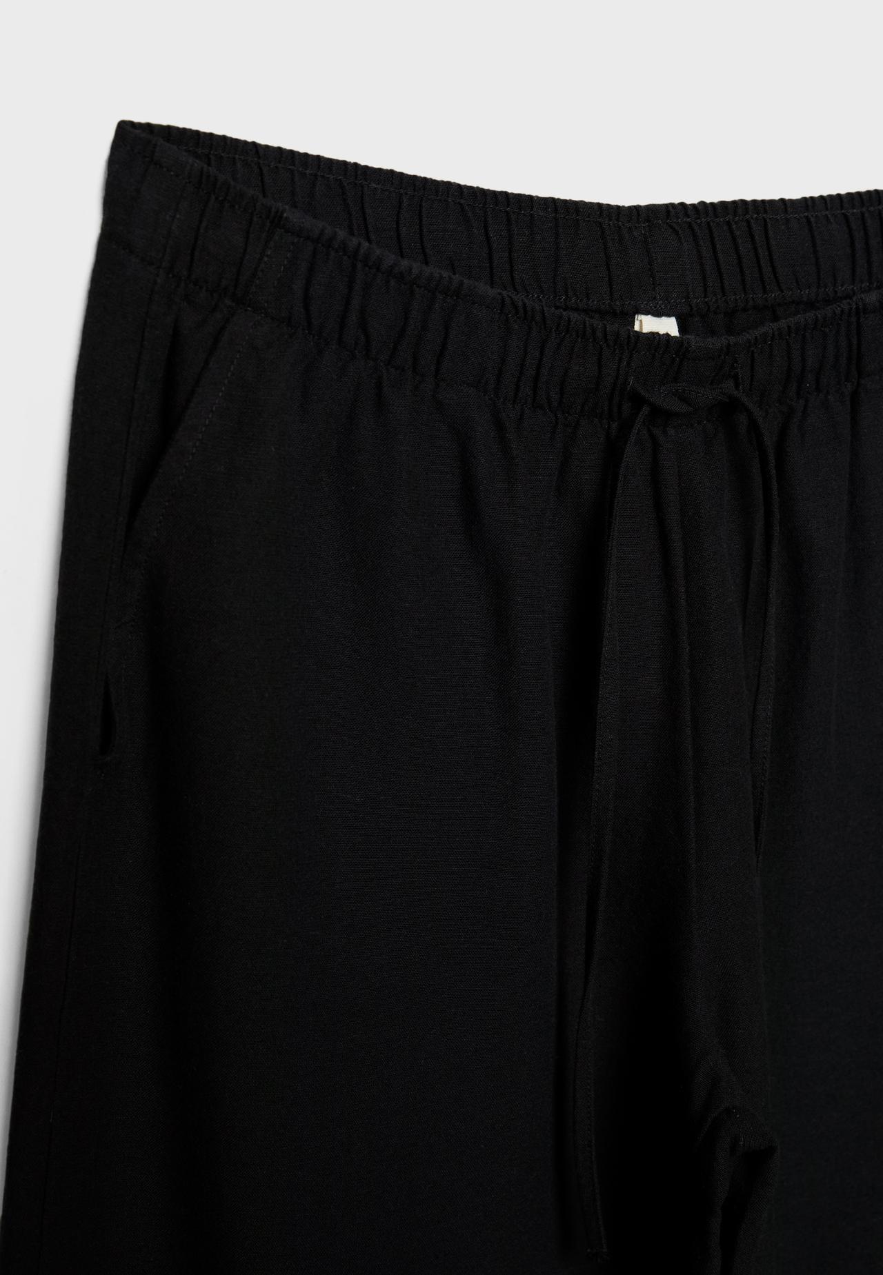 Linen-effect drawstring trousers — Black