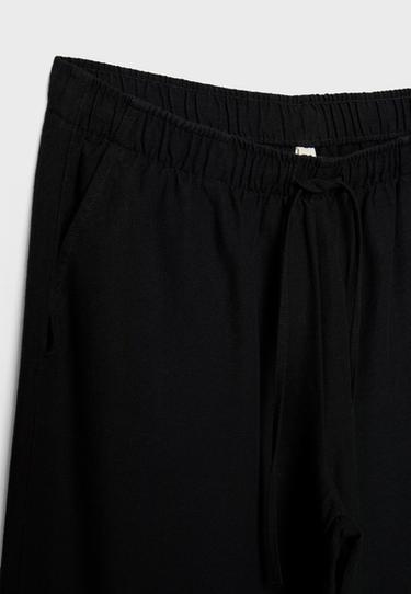Linen-effect drawstring trousers — Black 9