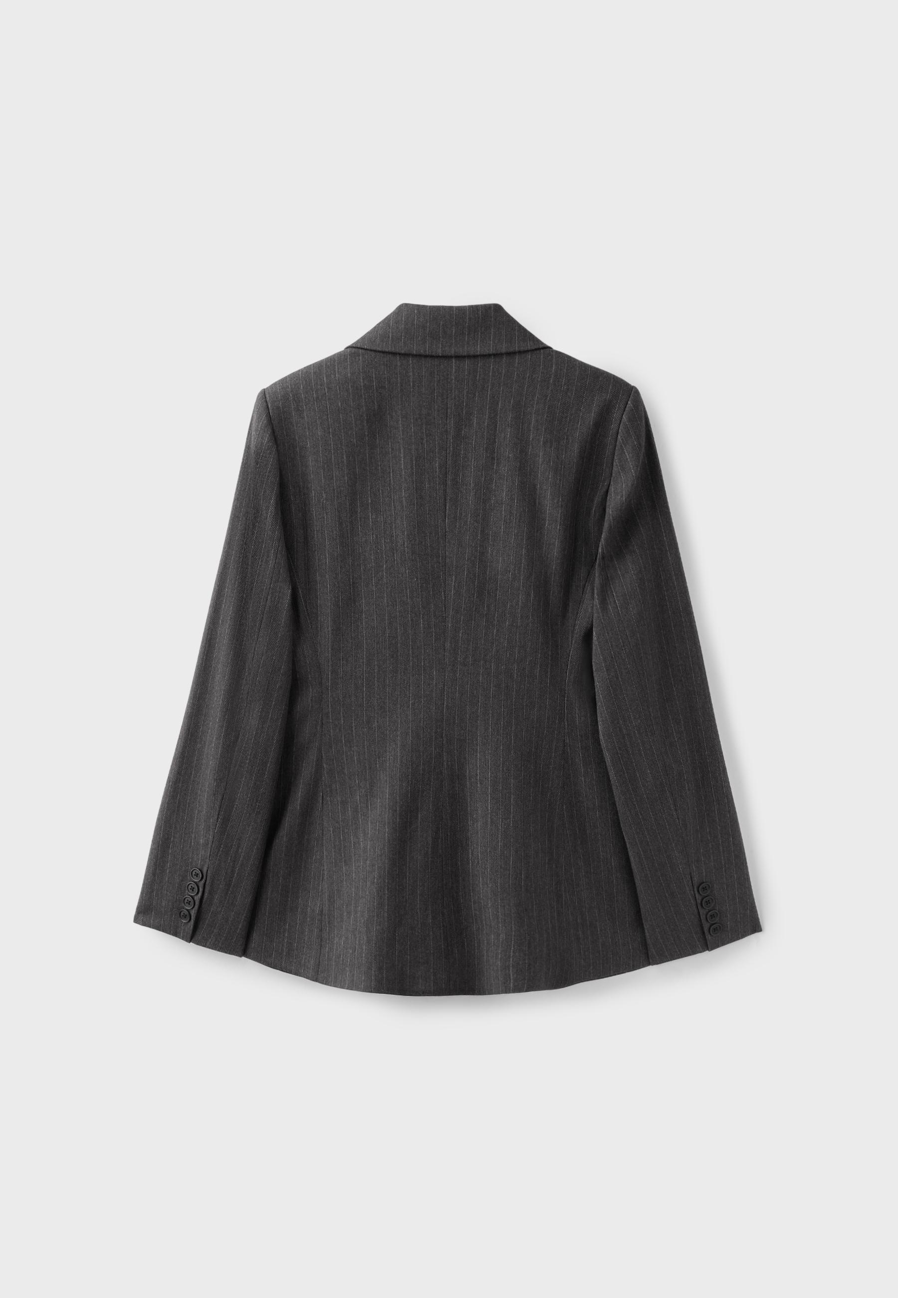 Fitted striped buttoned blazer — Grey