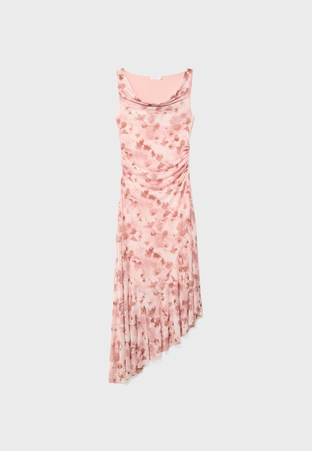 Tulle midi dress with floral print